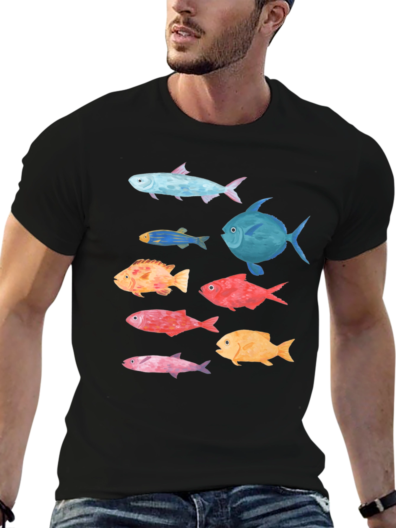 Black Fish Graphic Tee - Stylish Men's Black T-Shirt view 6