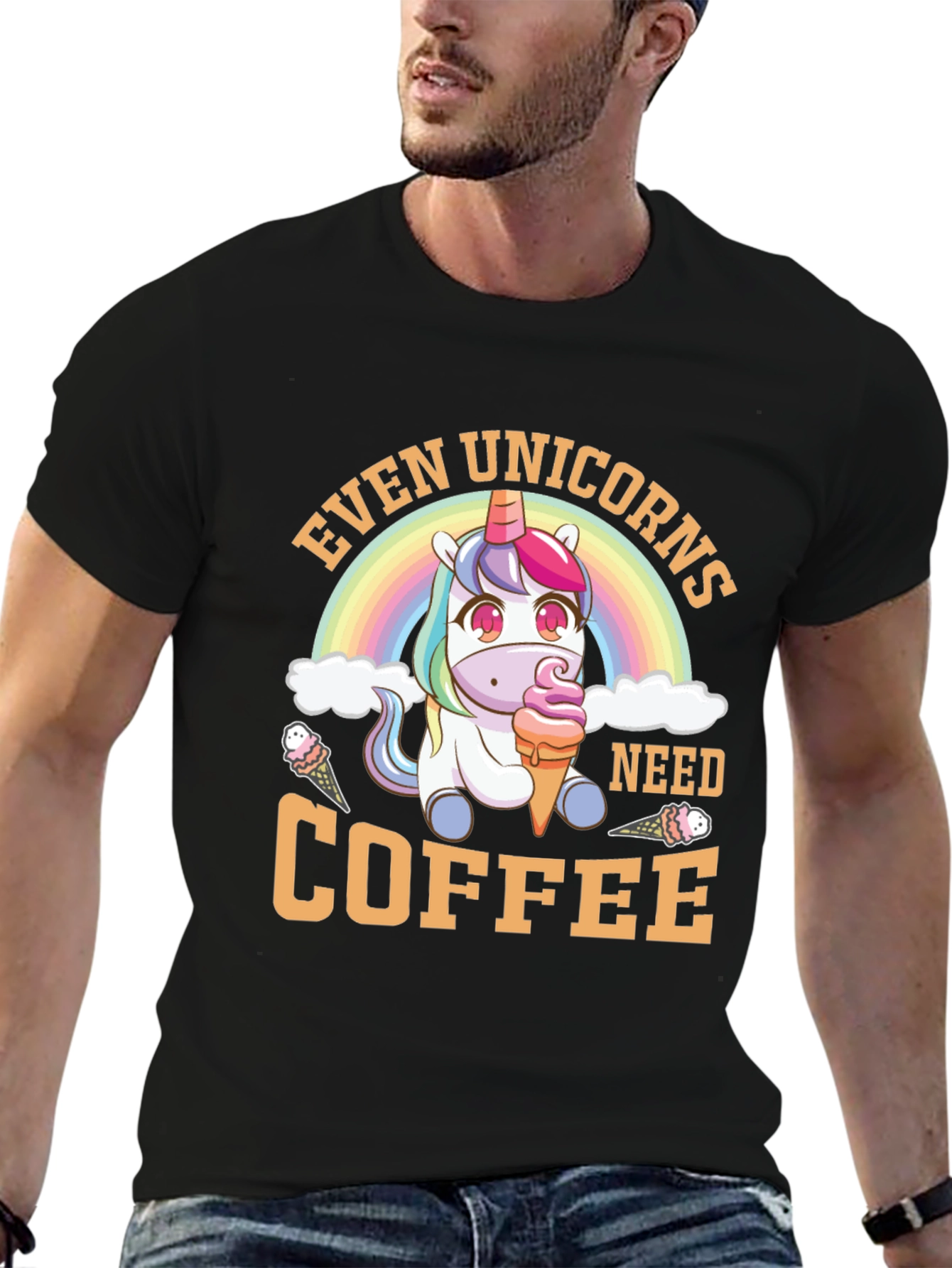 Black Unicorn Coffee T-Shirt: Even Unicorns Need Coffee view 6