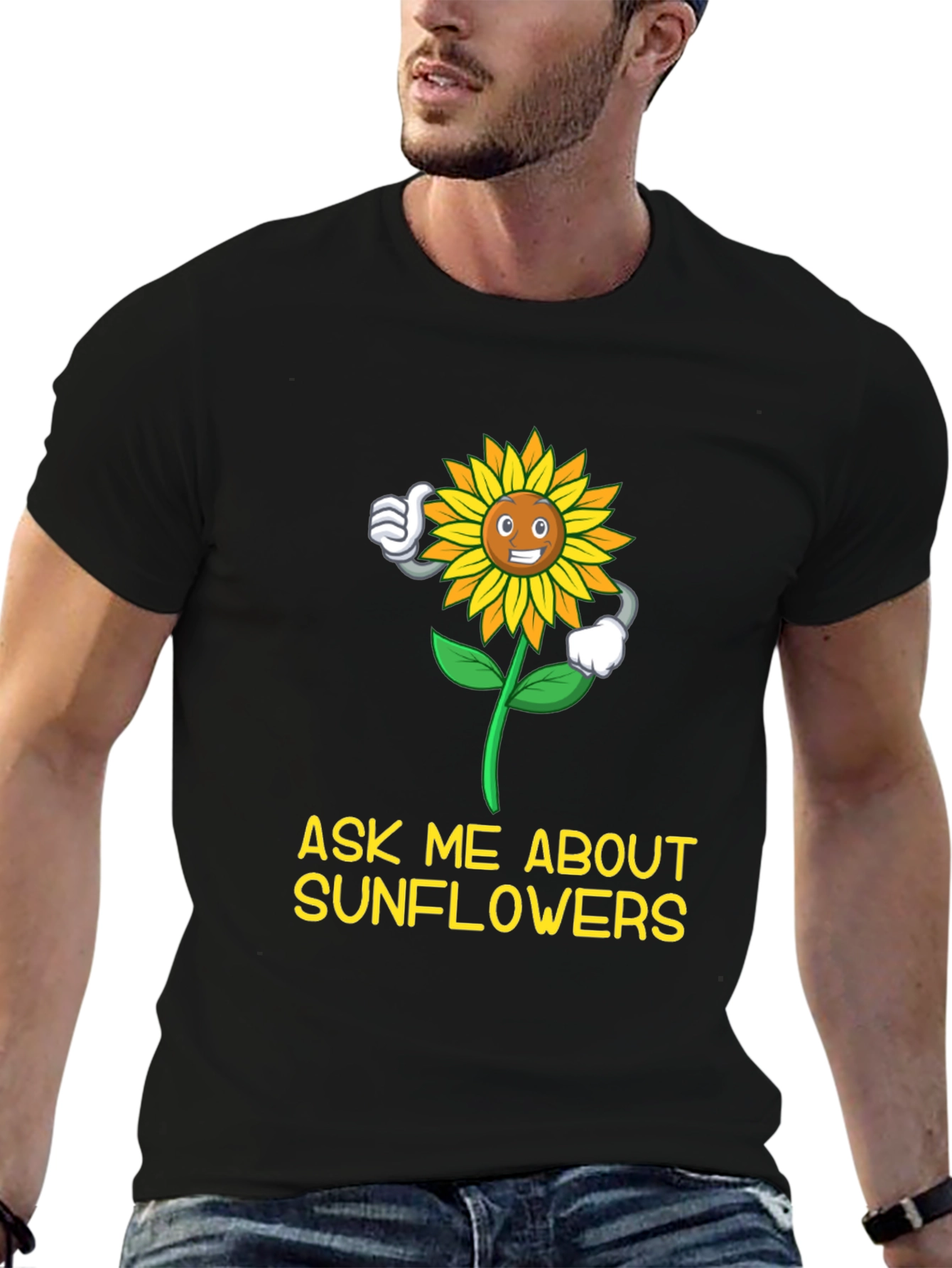 Black Ask Me About Sunflowers T-Shirt view 6