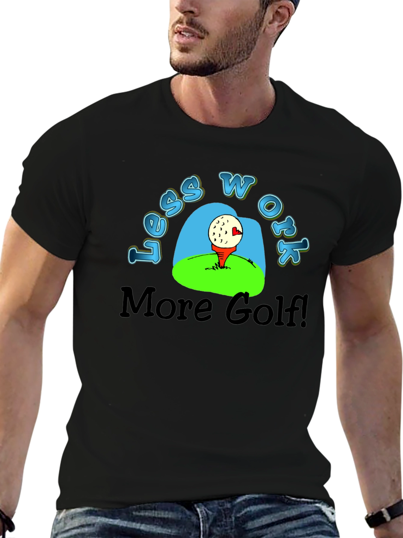 Black Less Work More Golf T-Shirt - Black view 6