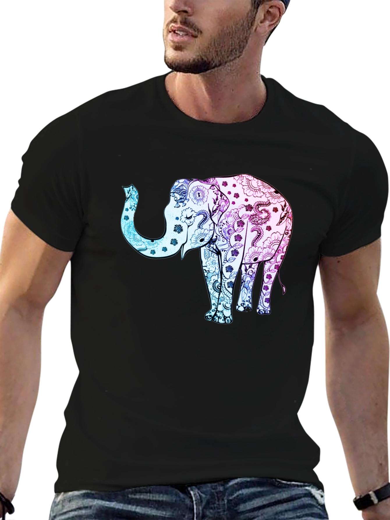 Black Elephant Mandala Graphic Tee - Stylish Men's T-Shirt view 6