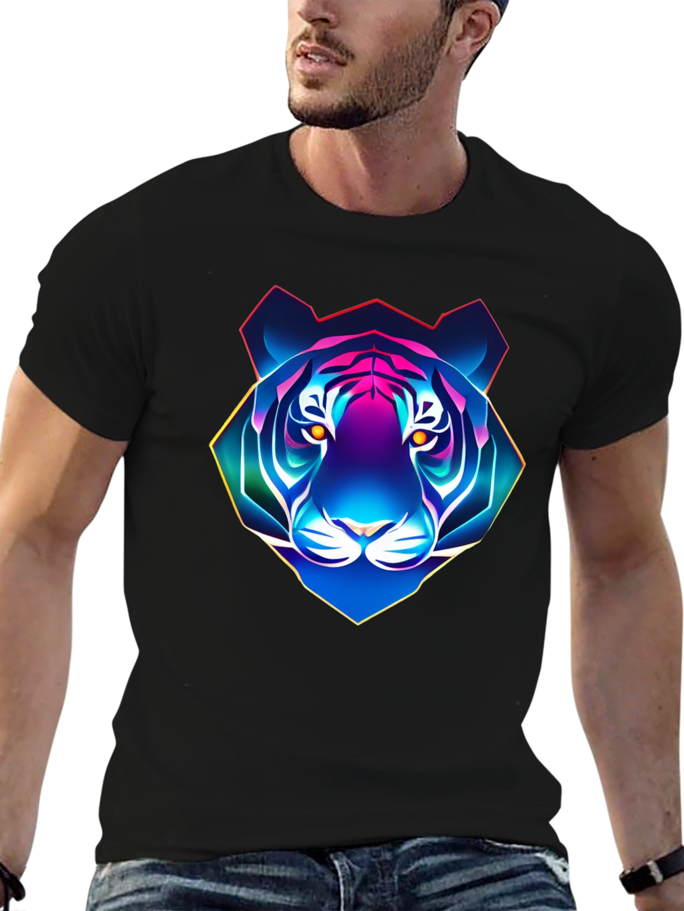 Black Neon Tiger Graphic T-Shirt - Men's Black Tee view 6