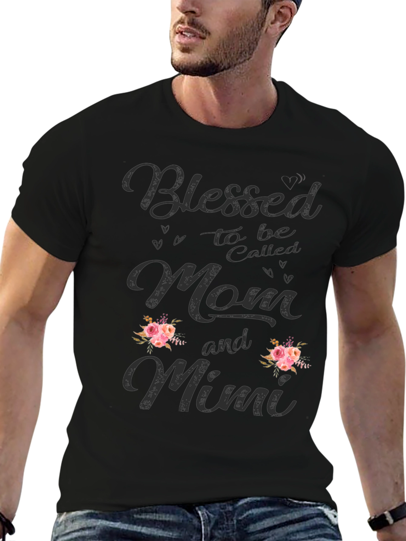 Black Blessed Mom and Mimi Floral Graphic Tee view 6