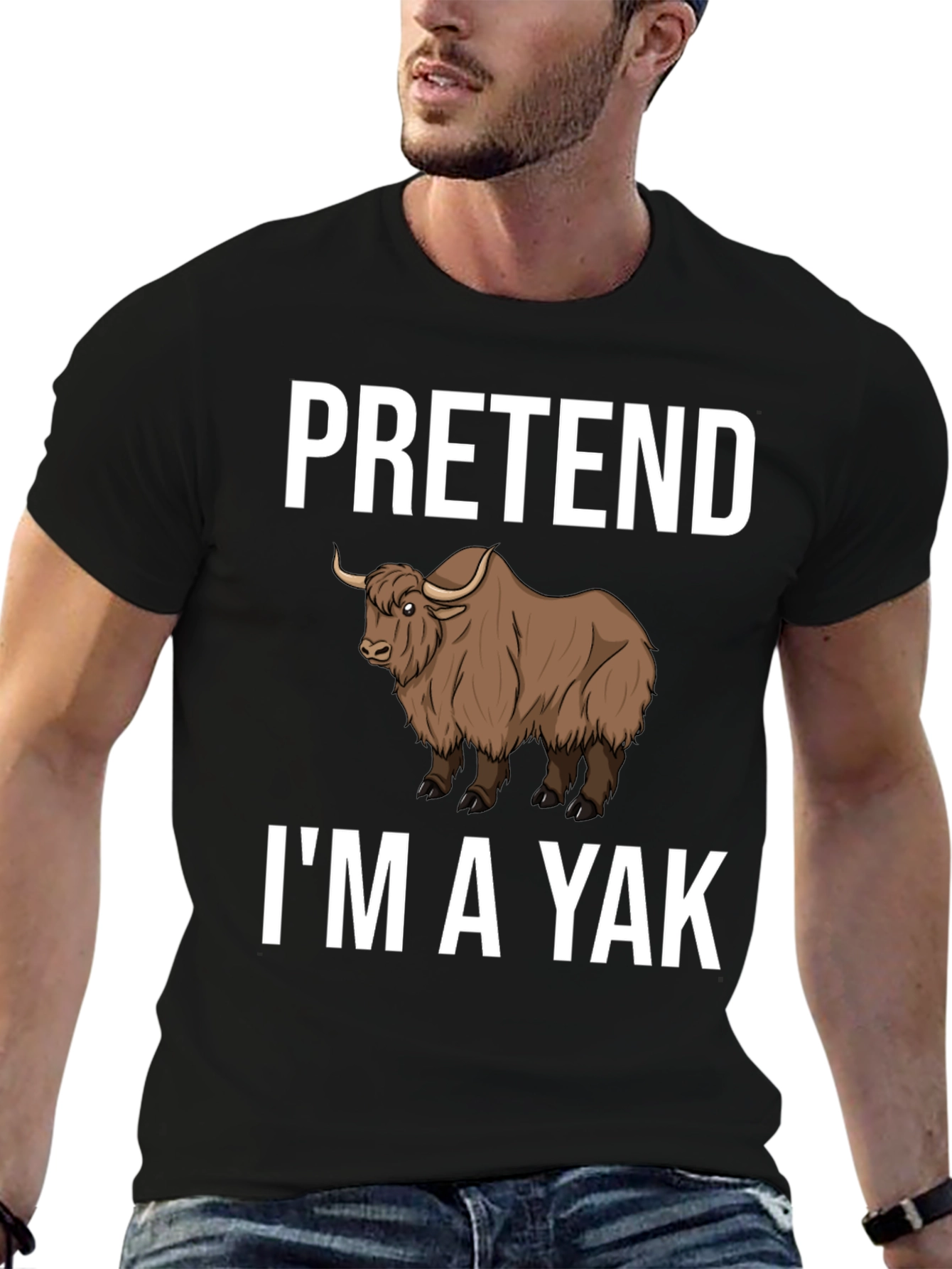 Black Pretend I'm a Yak Funny T-Shirt view 6