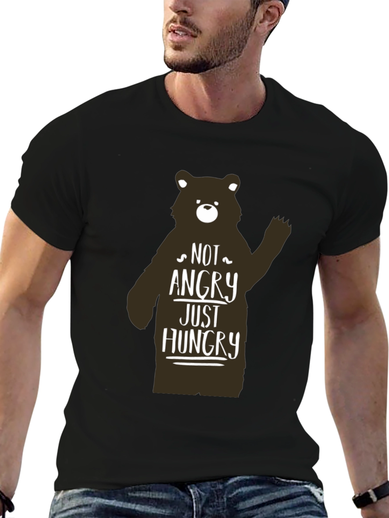 Black Not Angry Just Hungry Bear Graphic T-Shirt view 6