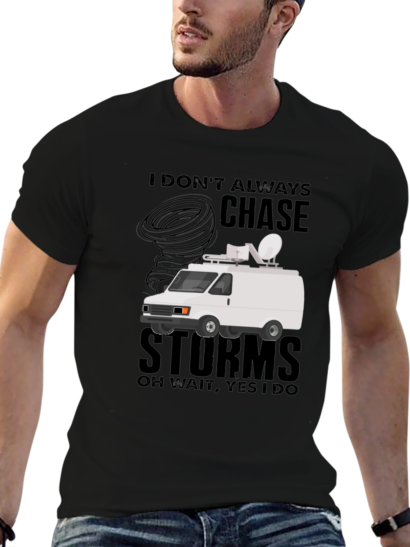 Black Storm Chaser T-Shirt - Funny Weather Van Tee view 6