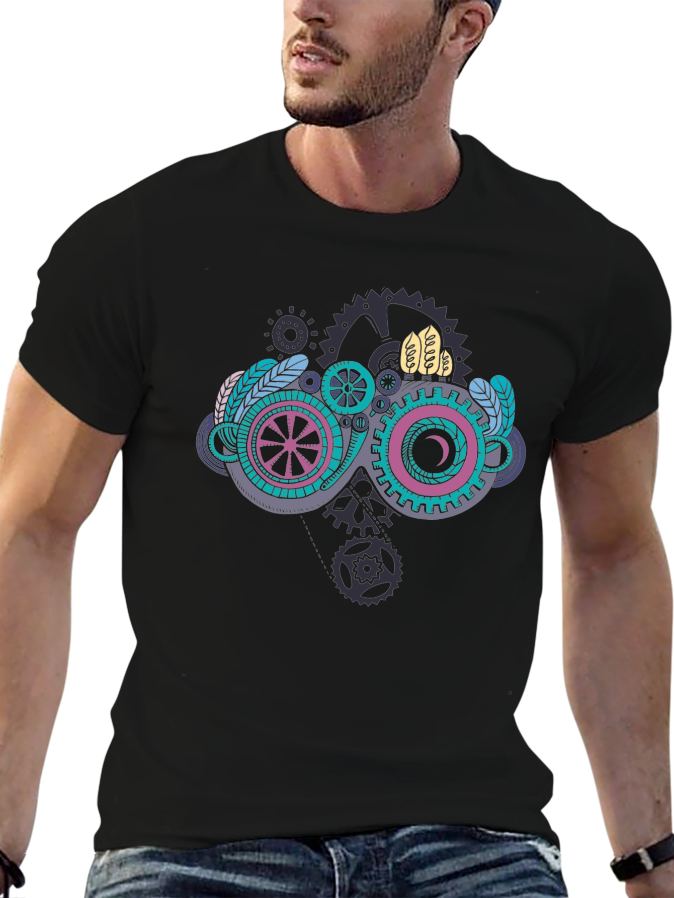 Black Steampunk Goggles Graphic Black T-Shirt view 6