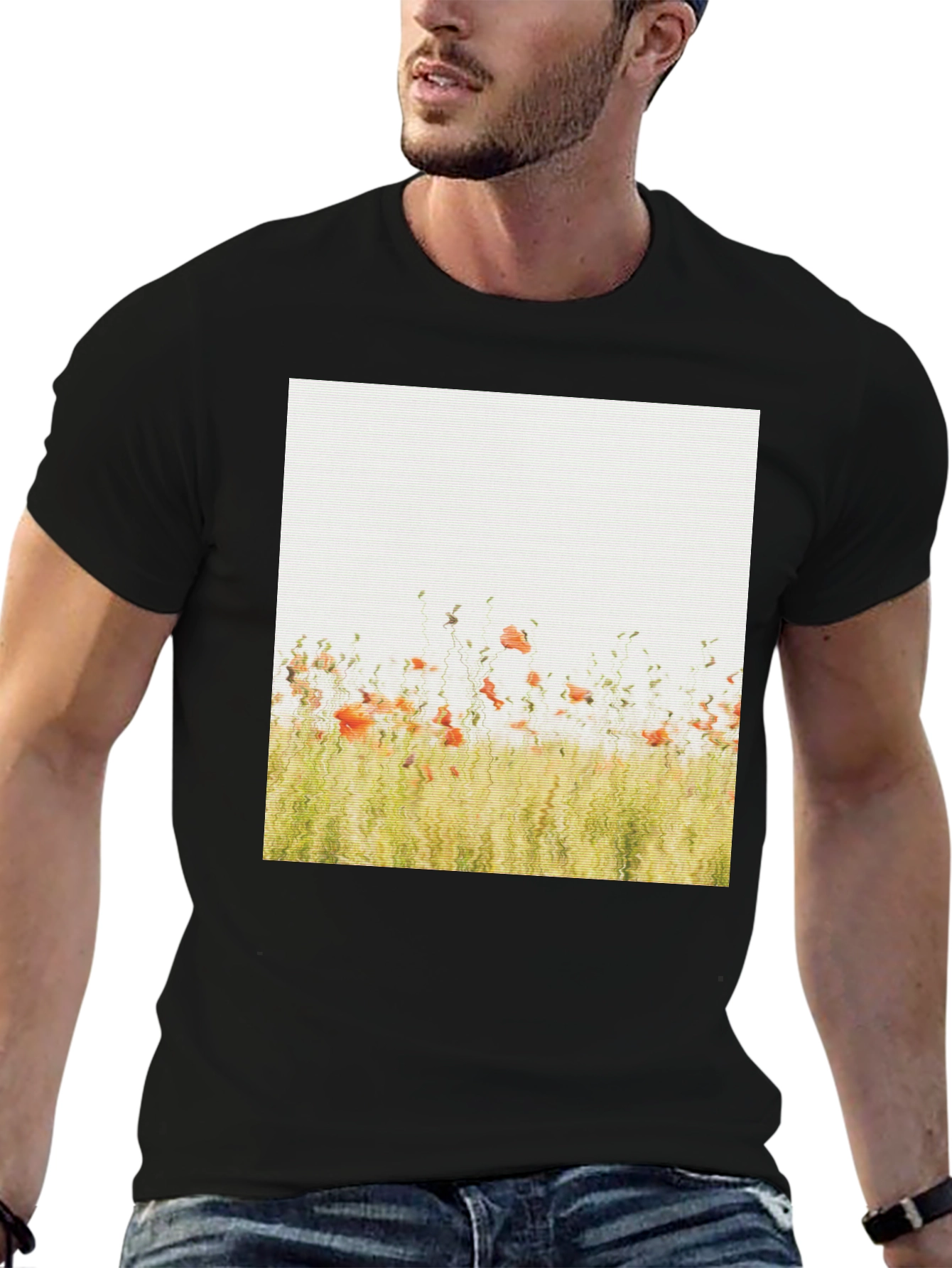 Black Floral Field Graphic Print Black T-Shirt view 6