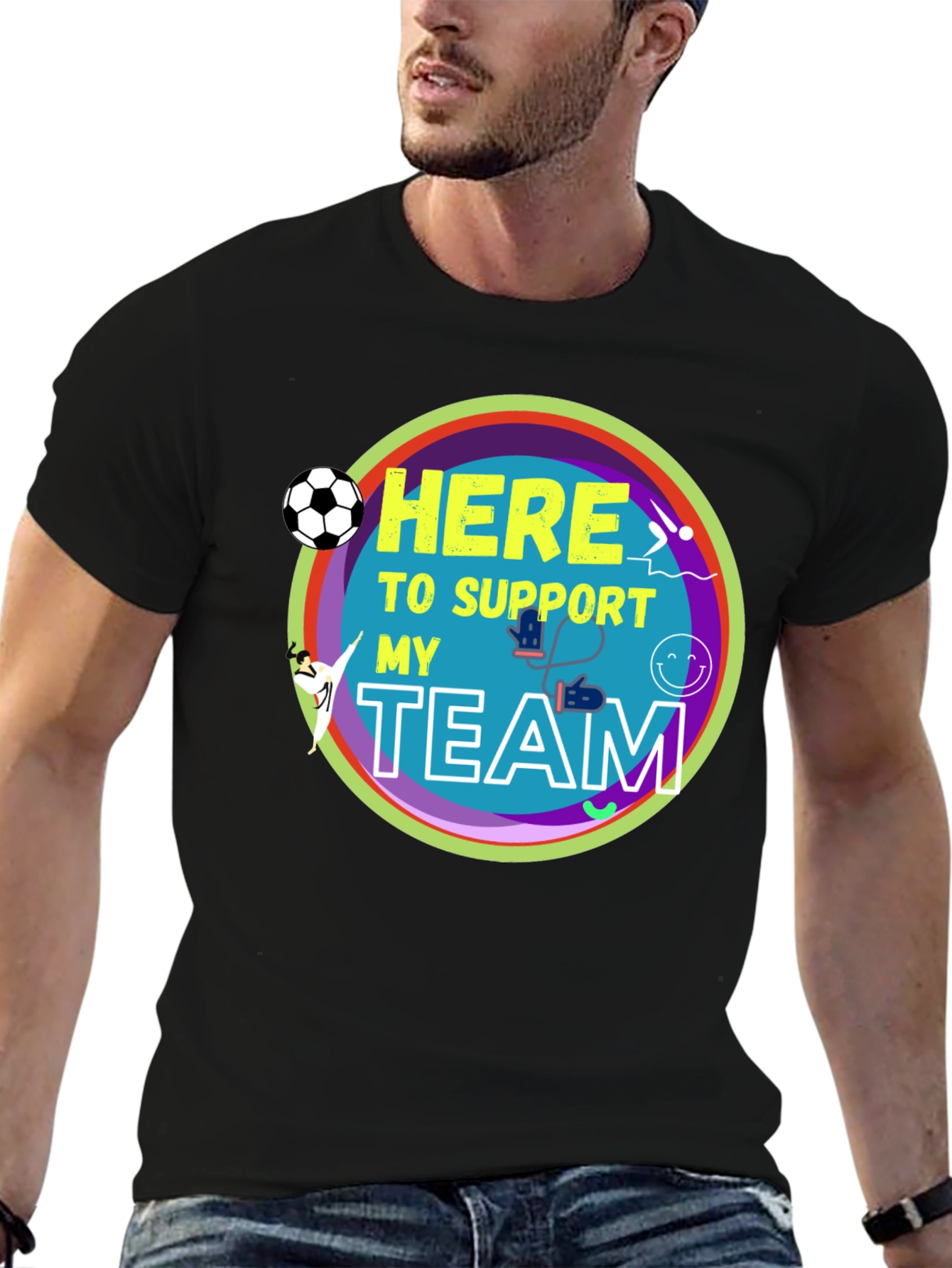 Black Here to Support My Team Graphic T-Shirt view 6