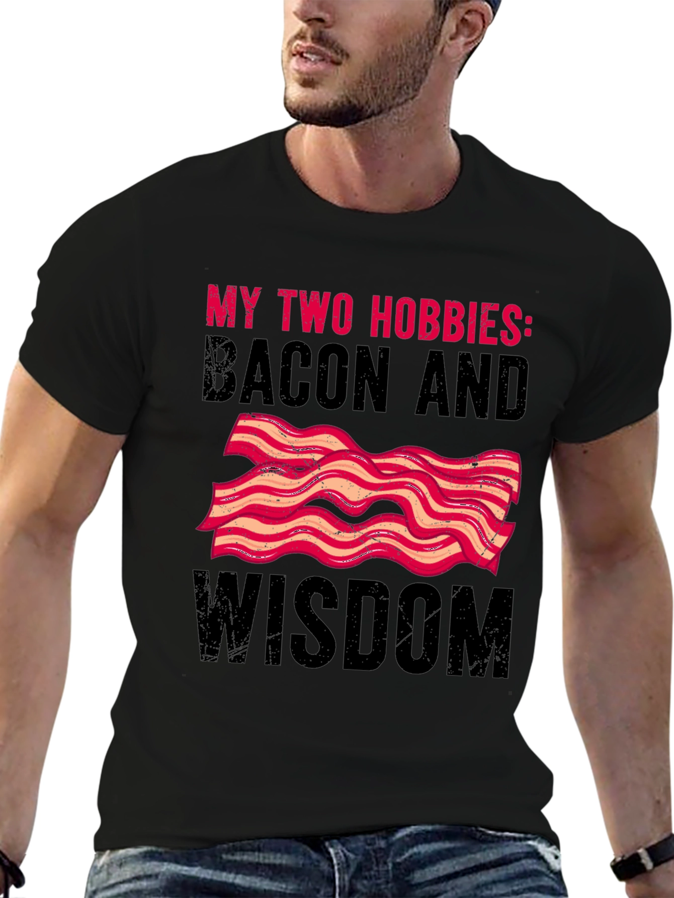 Black Bacon and Wisdom Graphic T-Shirt view 6