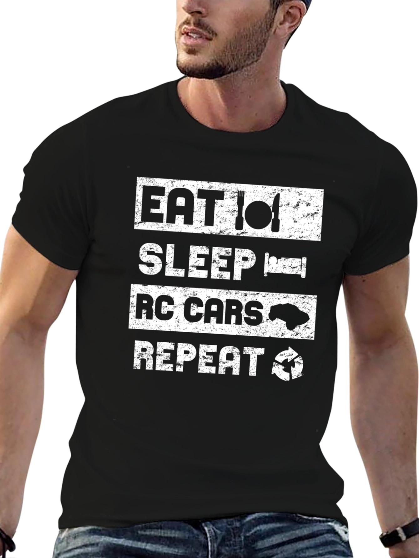 Black Eat Sleep RC Cars Repeat Black T-Shirt view 6