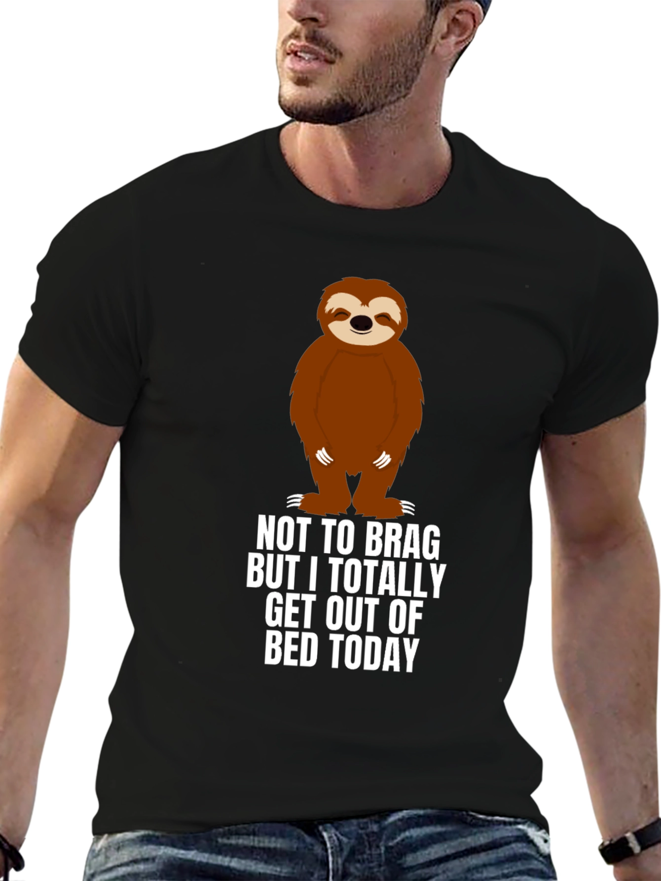 Black Sloth 'Out of Bed' Graphic T-Shirt view 6
