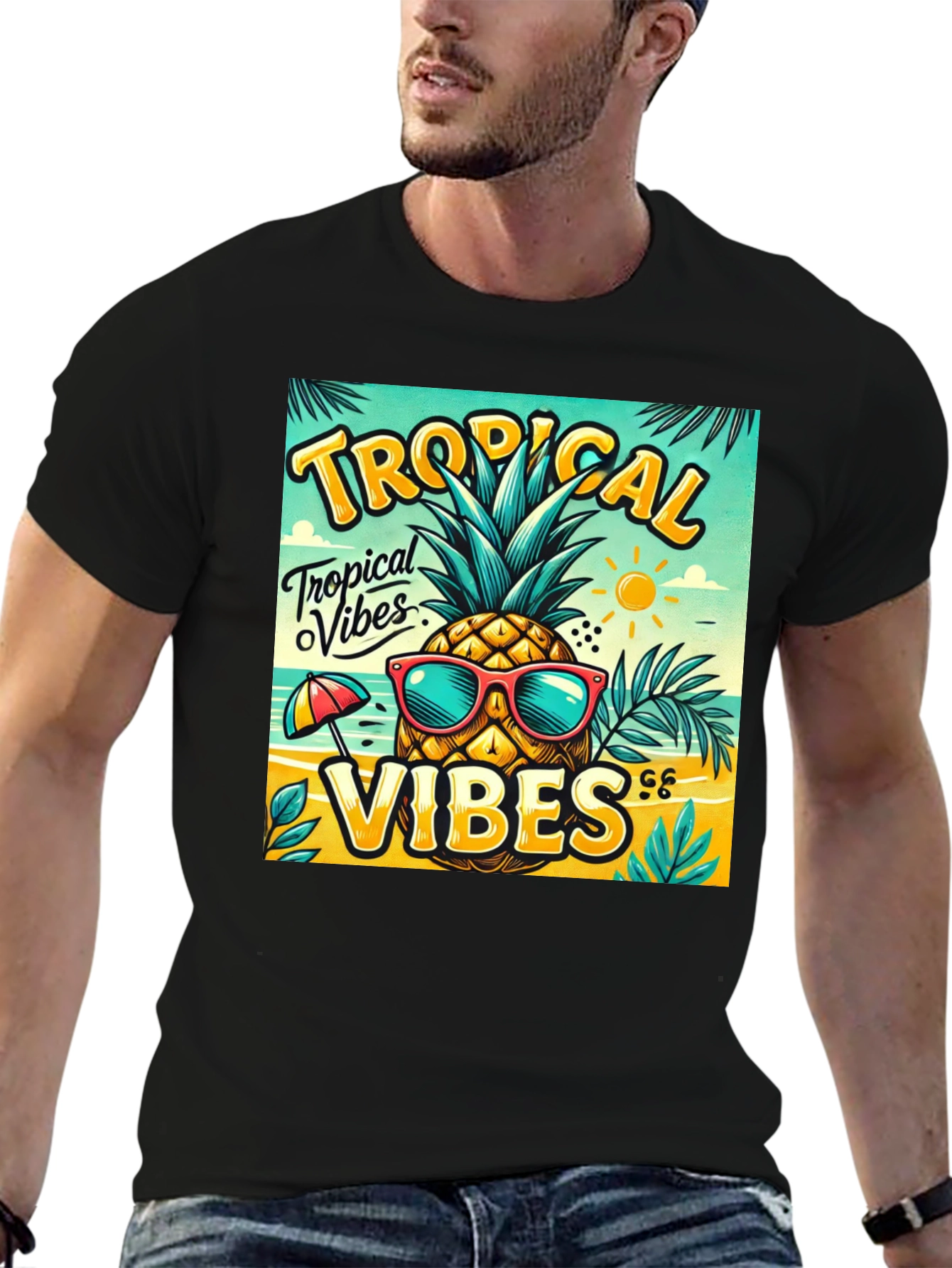 Black Tropical Vibes Pineapple T-Shirt view 6