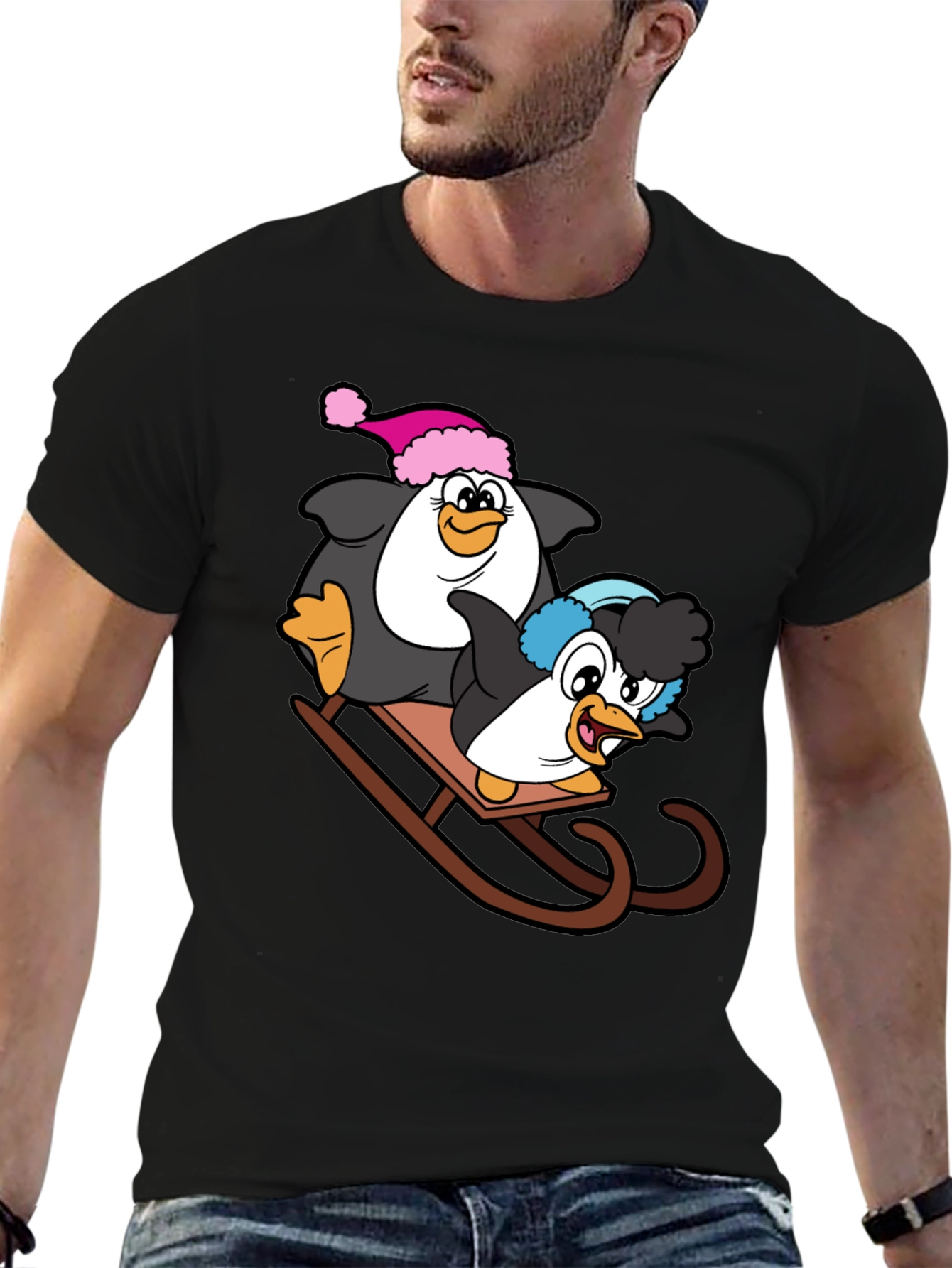 Black Penguin Sledding Graphic Tee view 6