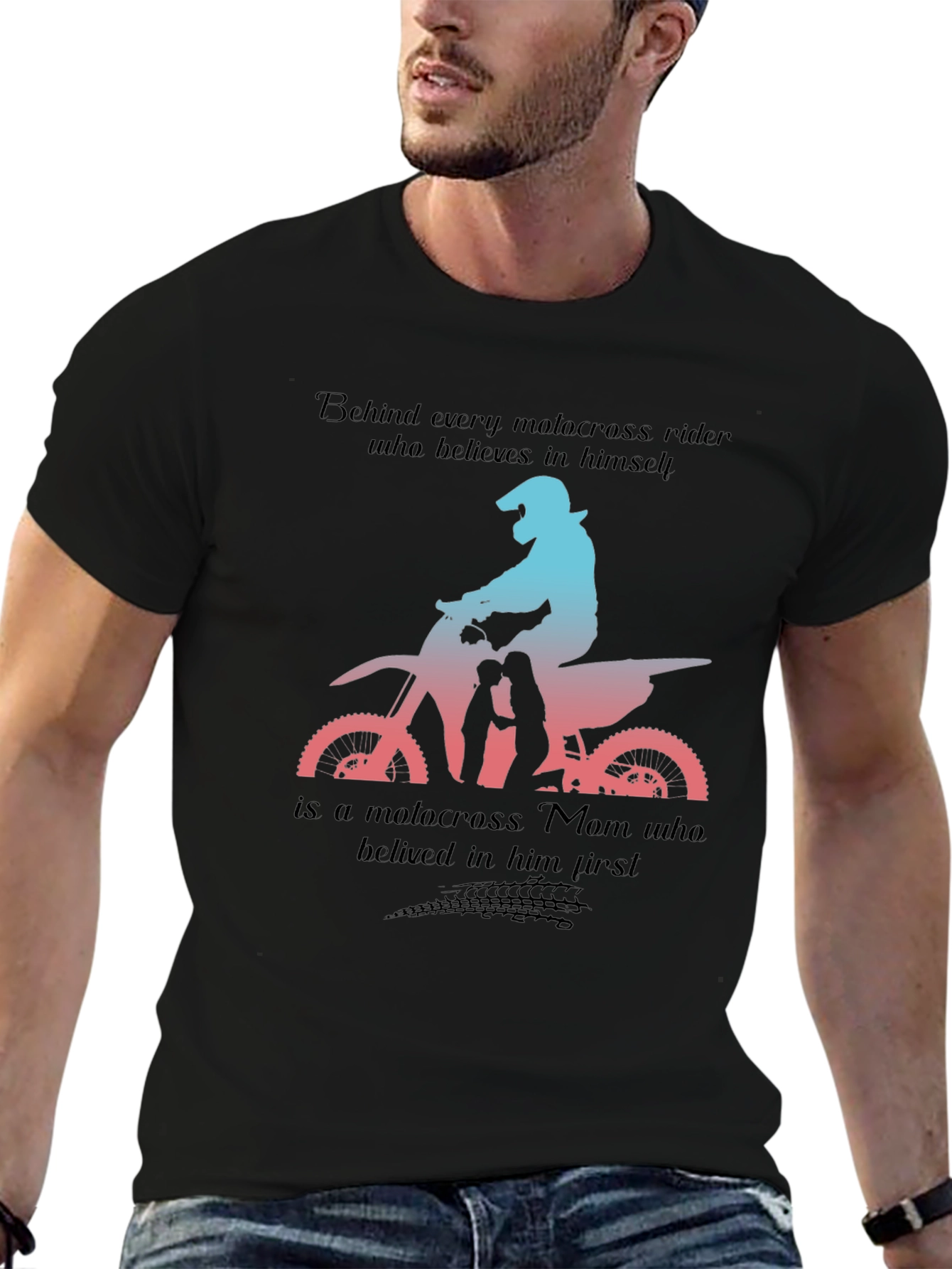 Black Motocross Mom T-Shirt: Behind Every Rider view 6