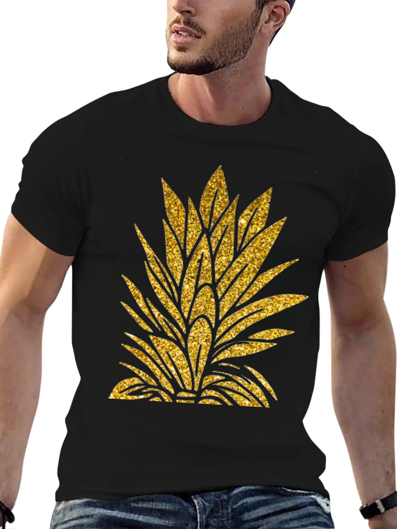 Black Gold Pineapple Leaf Graphic T-Shirt view 6