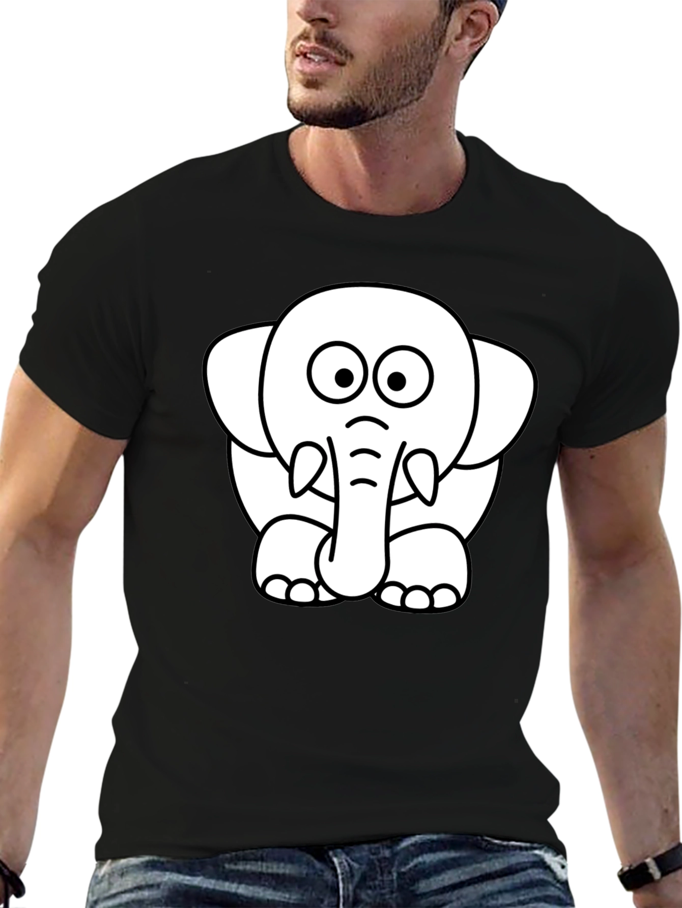 Black Cute Elephant Graphic Tee - Black Cotton T-Shirt view 6