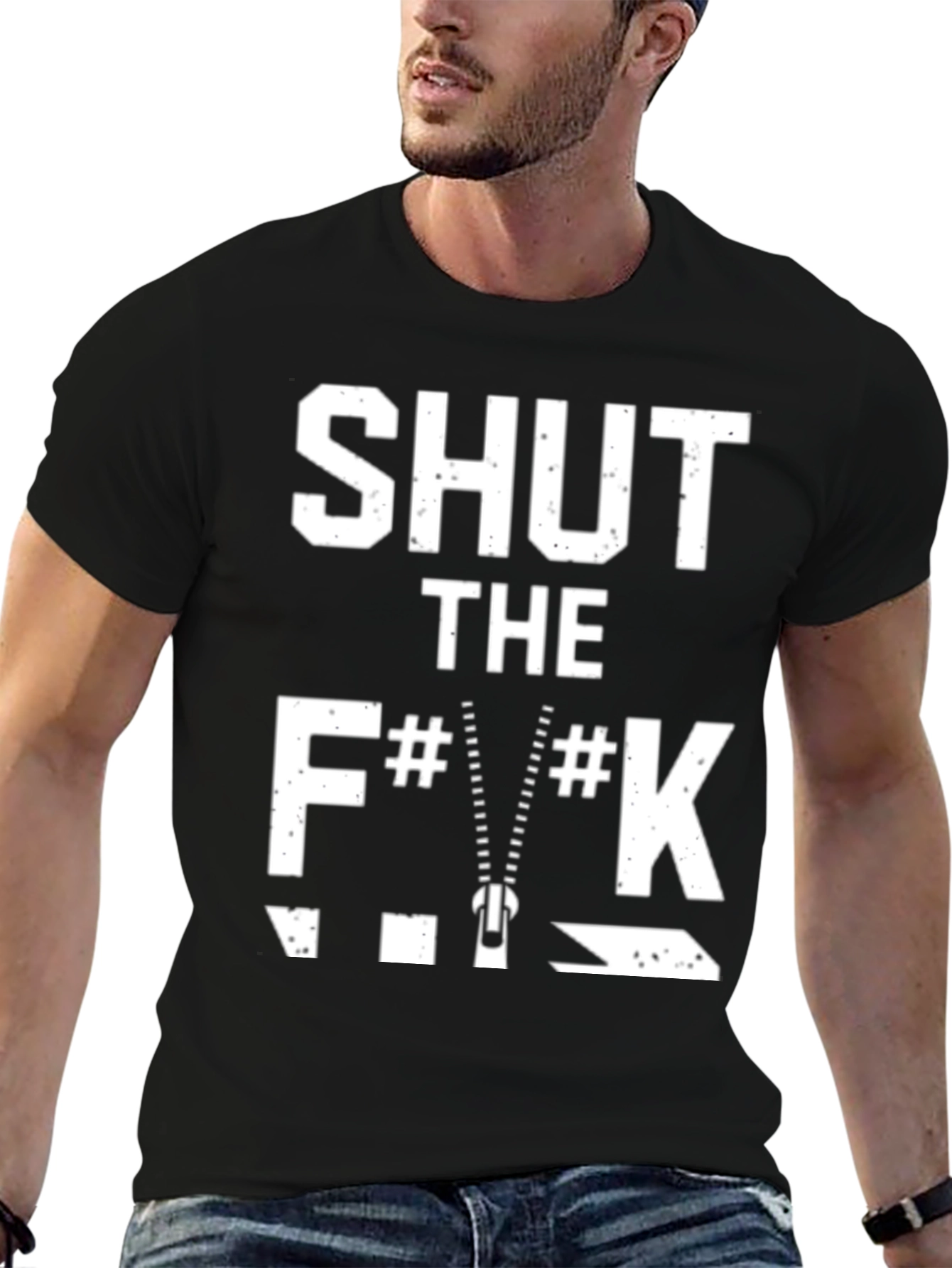 Black Shut The F**K Zipper Black T-Shirt view 6