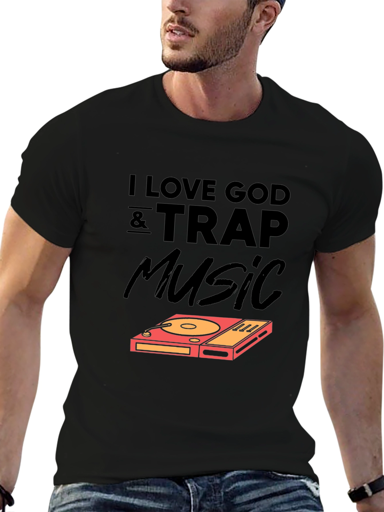 Black I Love God & Trap Music Graphic Tee view 6