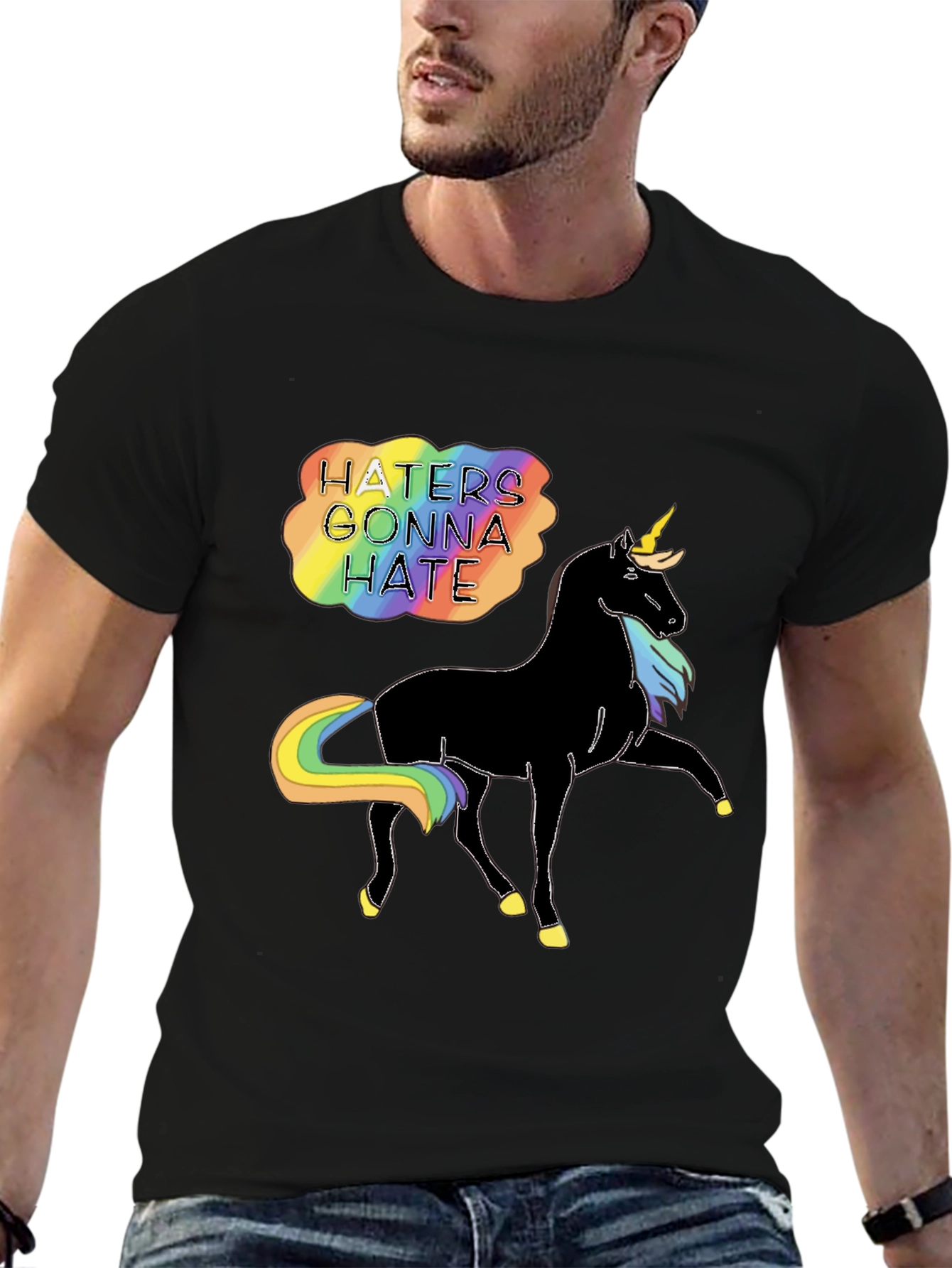Black Haters Gonna Hate Unicorn Graphic Tee - Black view 6
