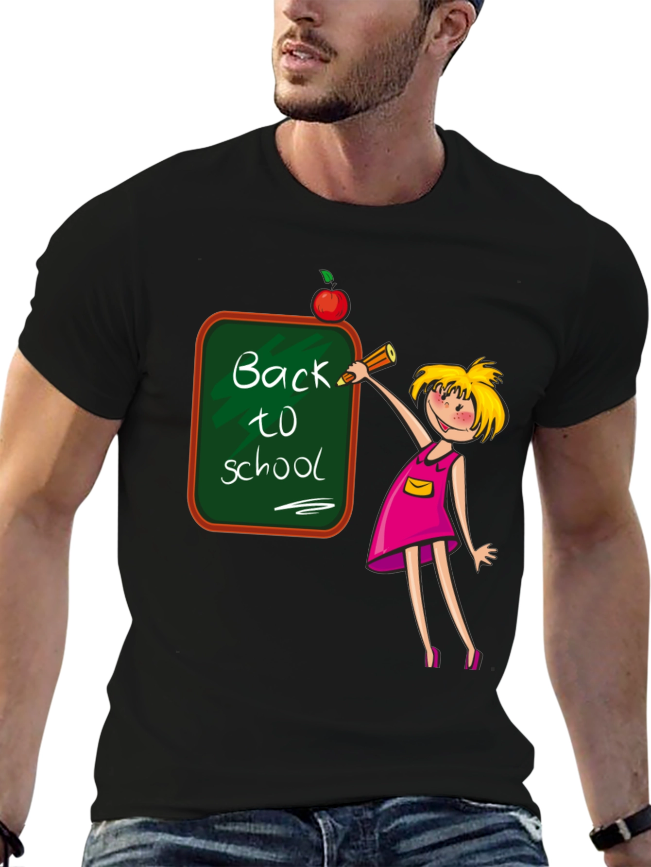 Black Back to School Teacher T-Shirt view 6