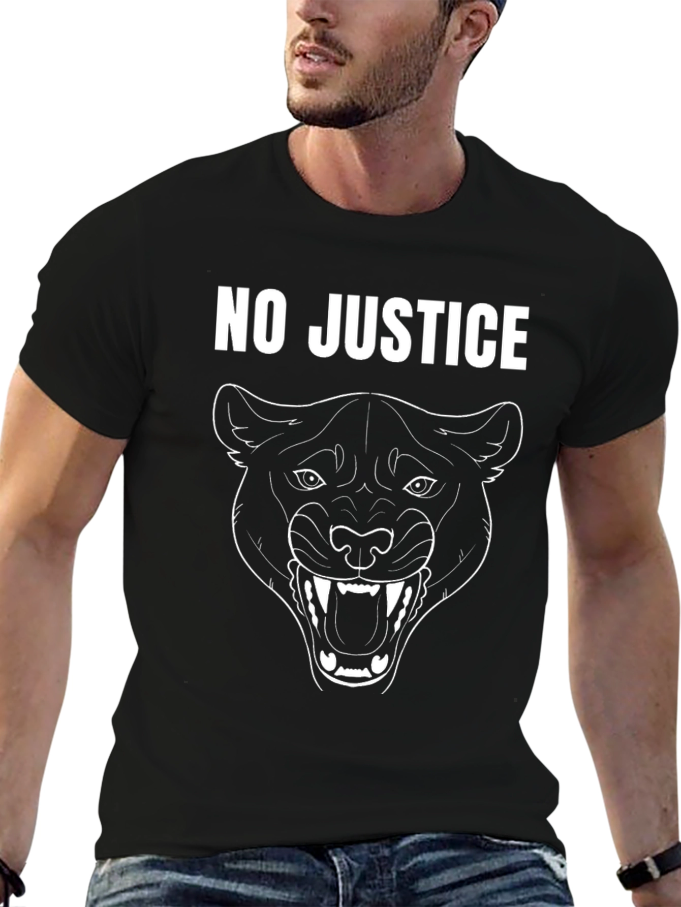 Black No Justice Panther Graphic T-Shirt view 6