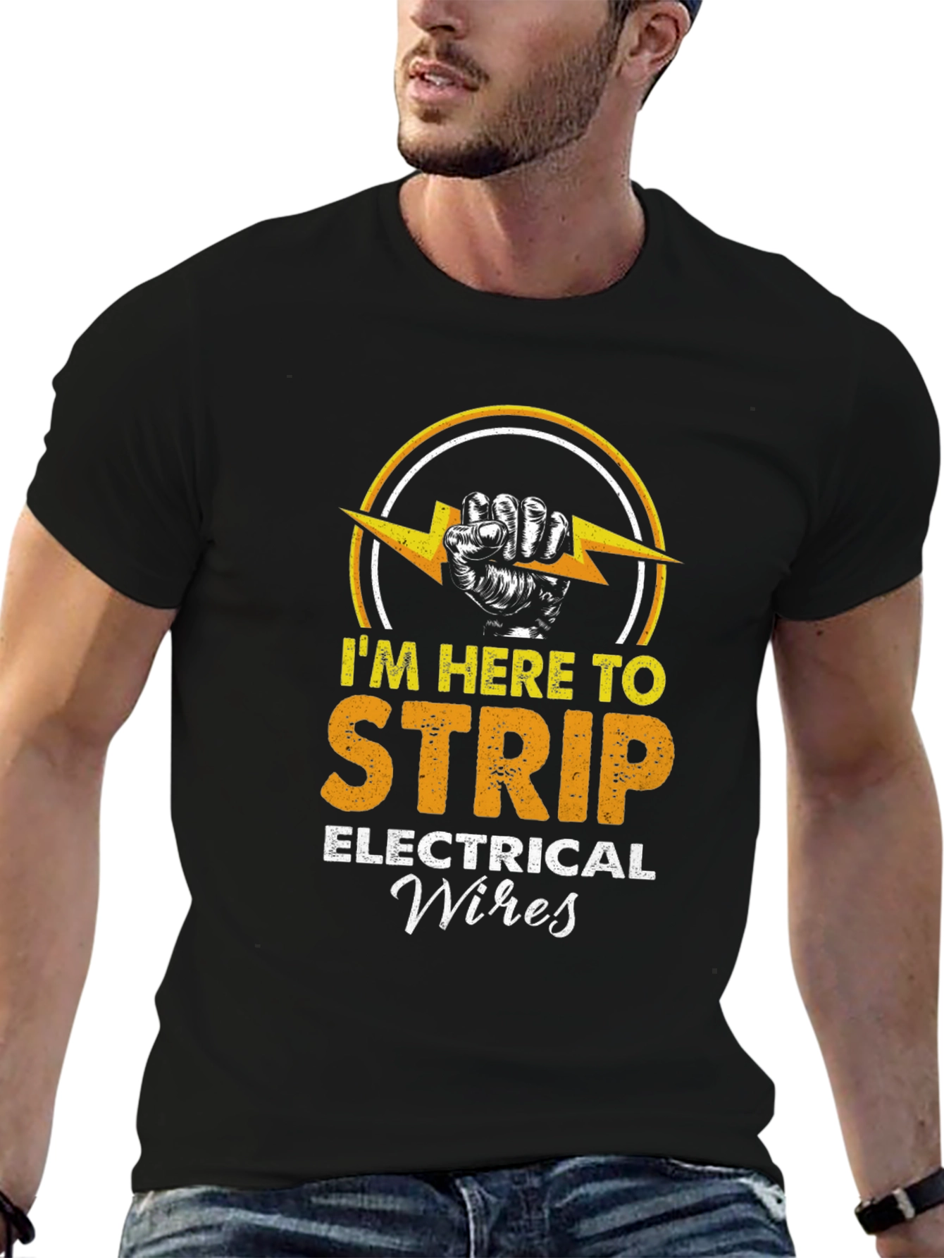 Black I'm Here To Strip Electrical Wires T-Shirt view 6