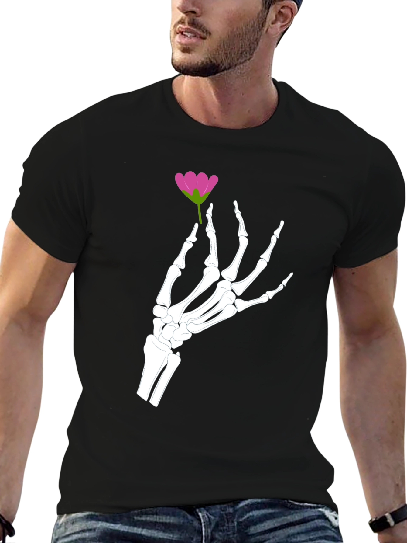 Black Floral Skeleton Hand Graphic Tee - Black view 6
