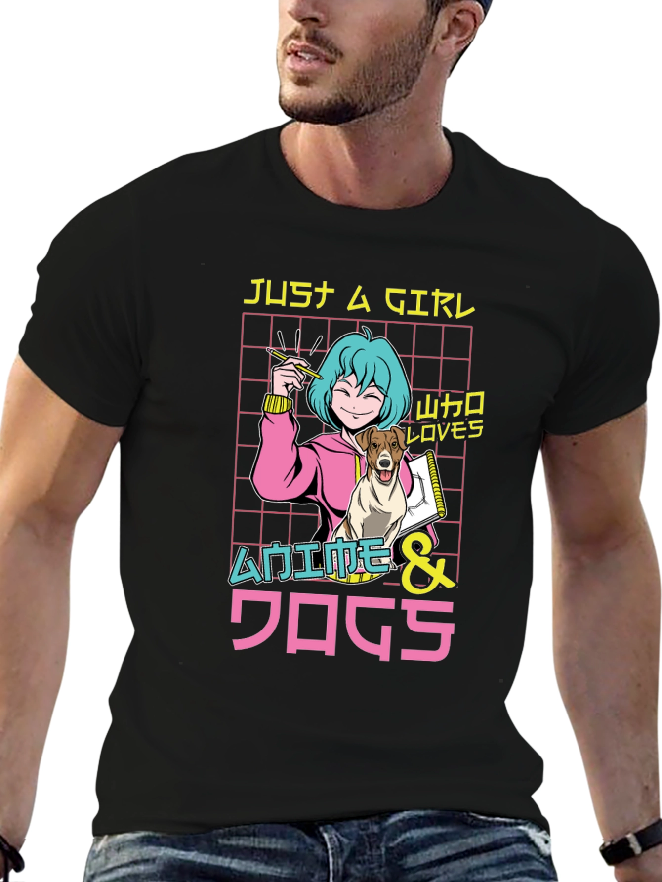 Black Anime & Dogs T-Shirt, Just A Girl Who Loves view 6