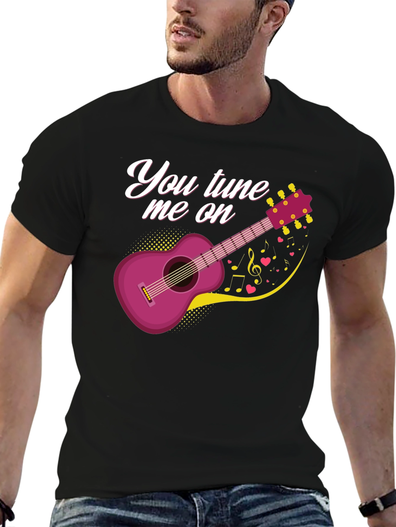 Black You Tune Me On Guitar Music Lover T-Shirt view 6