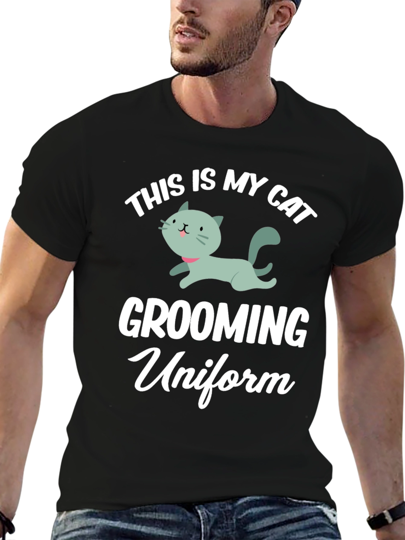 Black Cat Grooming Uniform T-Shirt - Funny Pet Lover Tee view 6