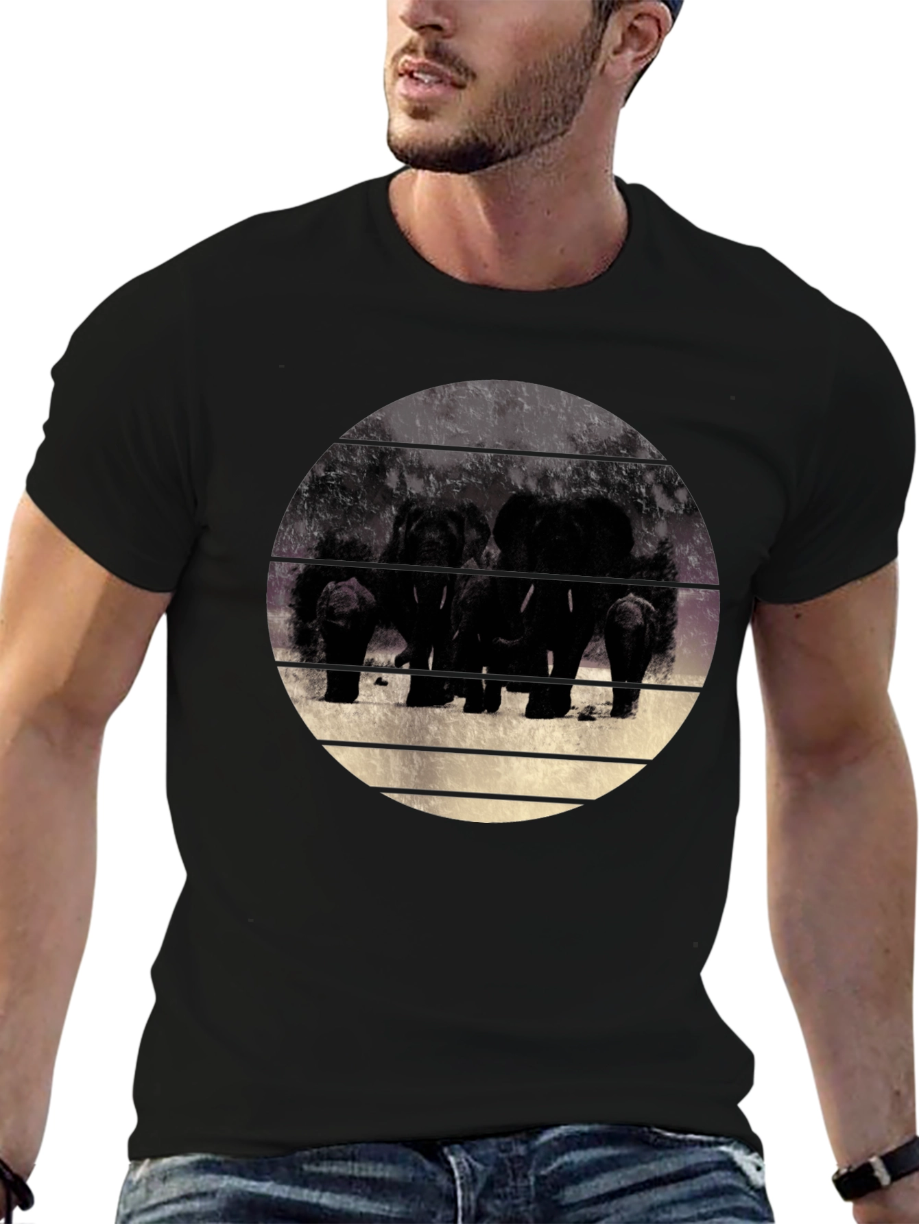 Black Elephant Family Graphic Black T-Shirt view 6