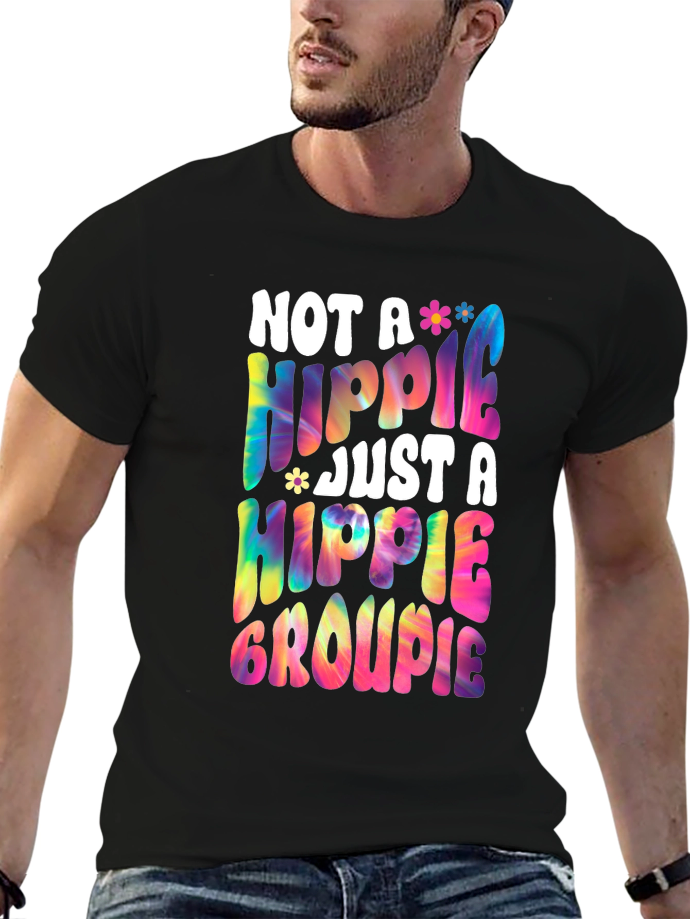 Black Not A Hippie Just A Hippie Groupie Graphic Tee view 6