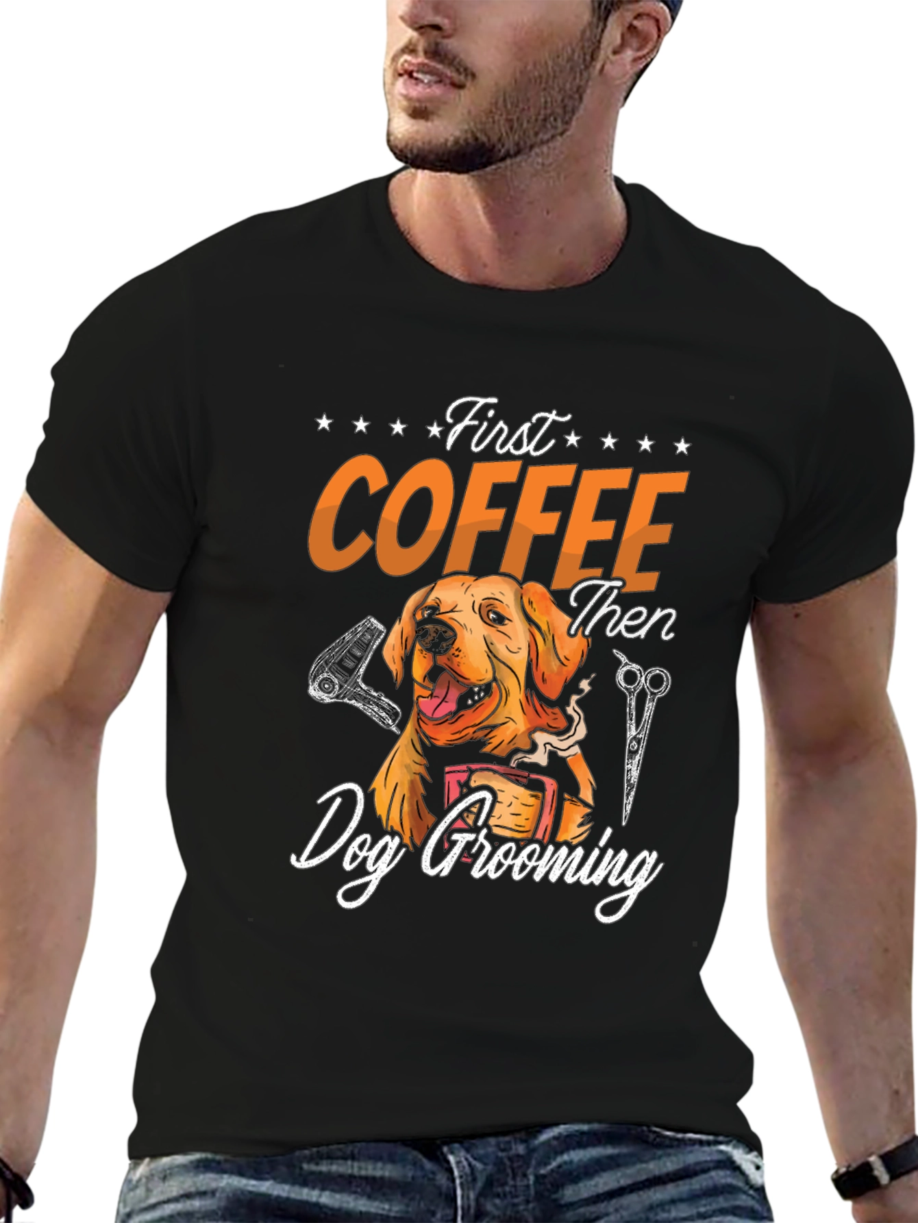 Black First Coffee Then Dog Grooming Graphic Tee view 6