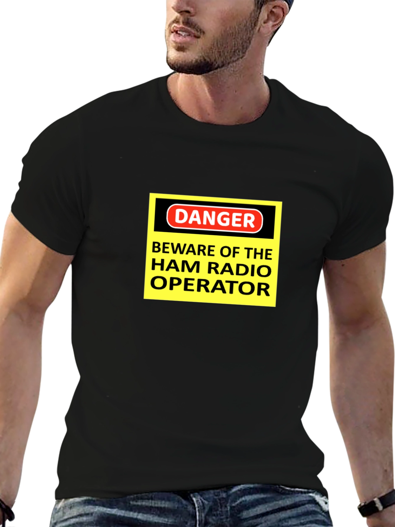 Black Danger Ham Radio Operator Black T-Shirt view 6