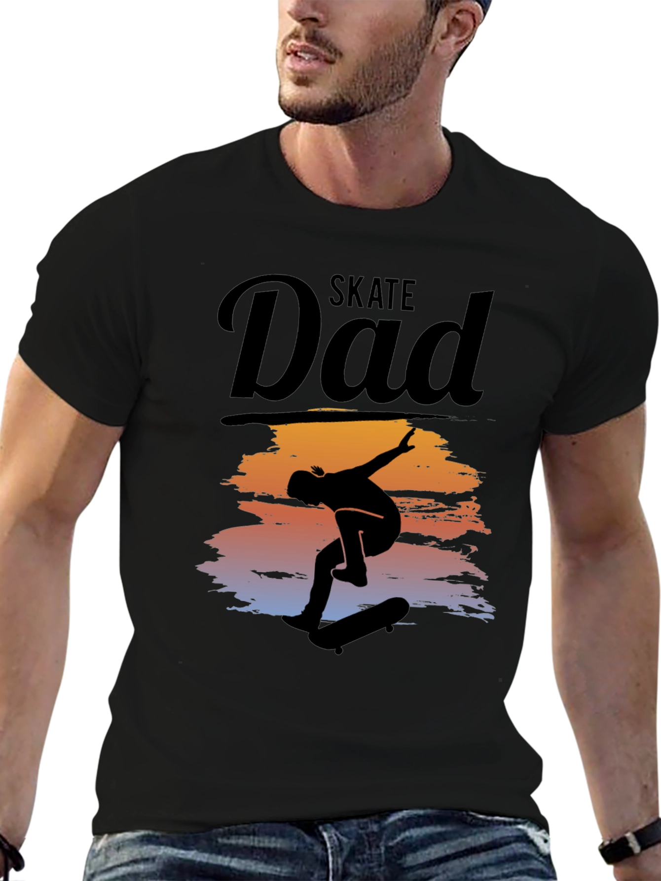 Black Skate Dad T-Shirt Cool Silhouette Graphic Tee view 6