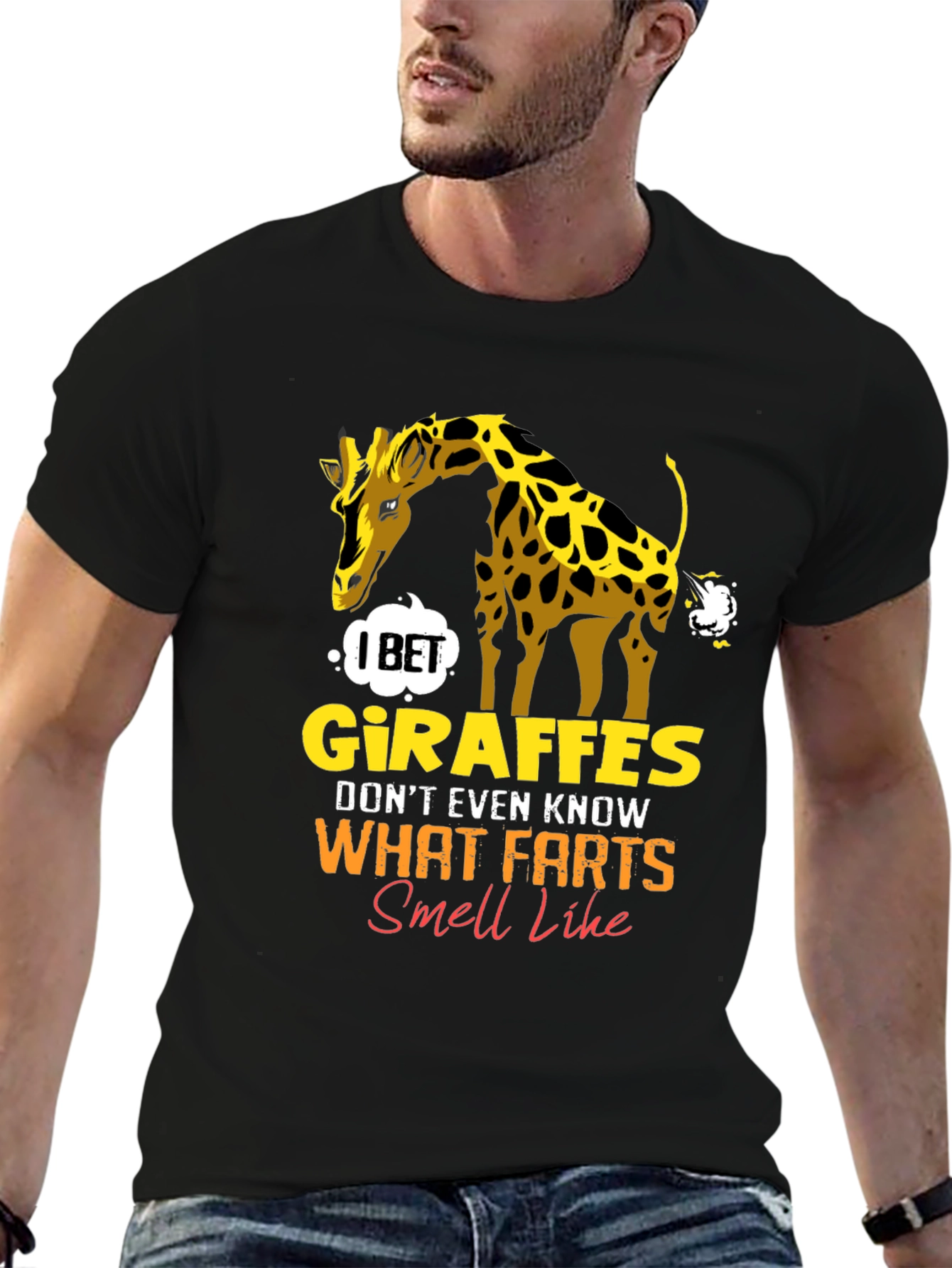 Black Giraffe Fart Joke T-Shirt - Funny Graphic Tee view 6
