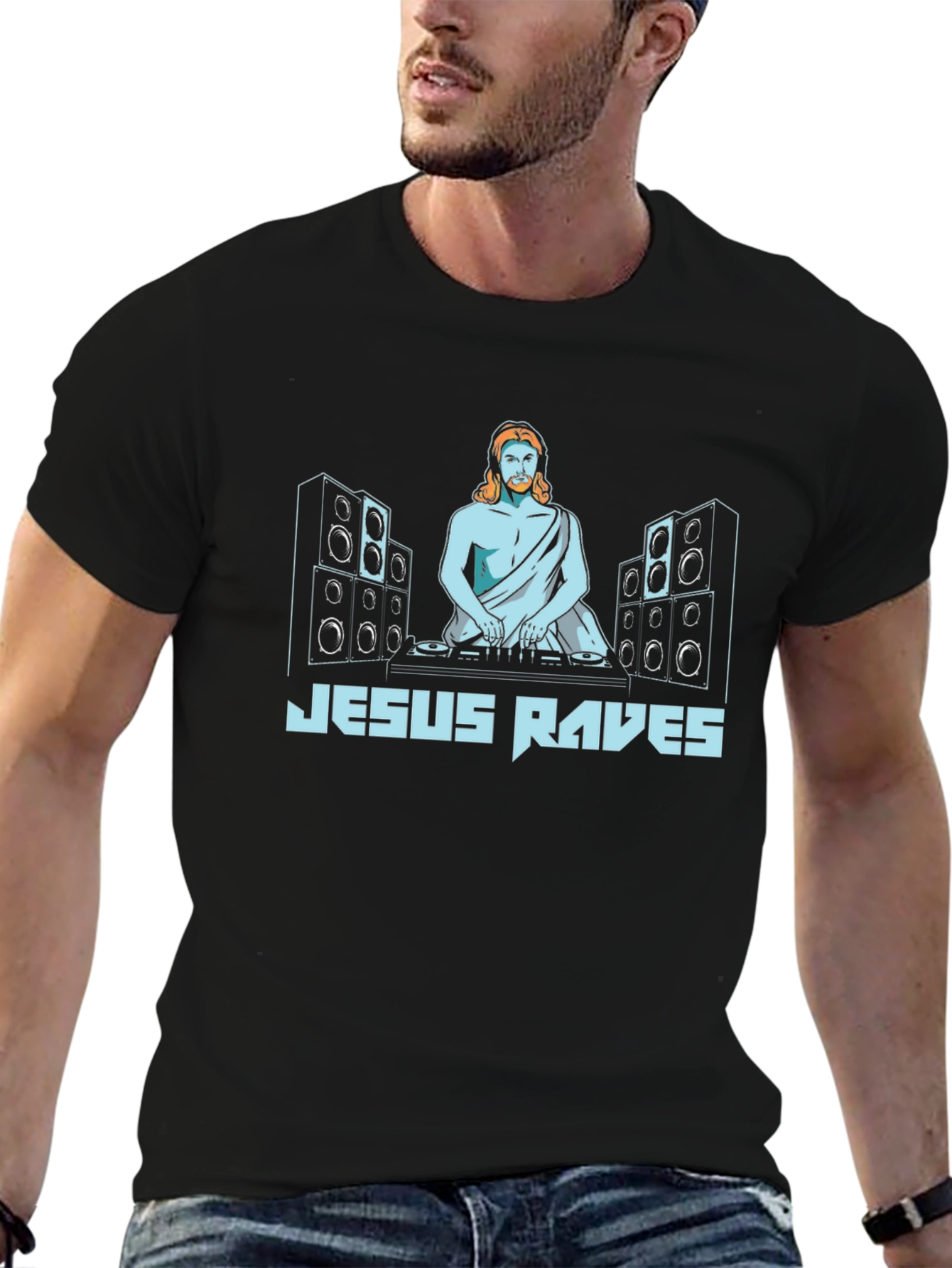 Black Jesus Raves Graphic Print Black T-Shirt view 6