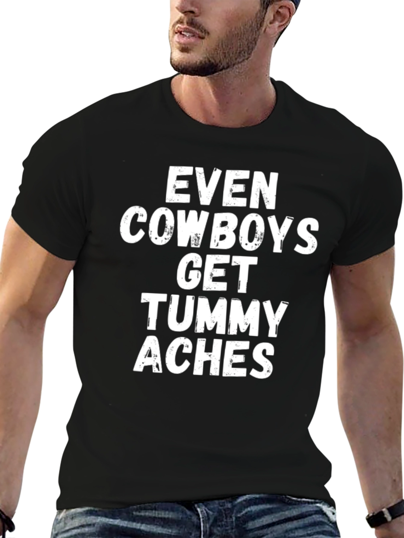 Black Cowboy Tummy Aches T-Shirt - Humorous Graphic Tee view 6