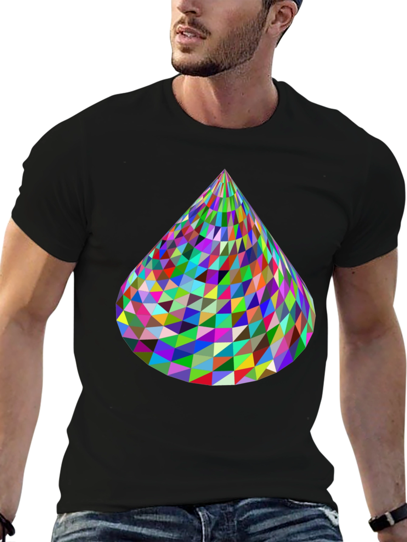 Black Geometric Cone T-Shirt - Vibrant & Modern Design view 6