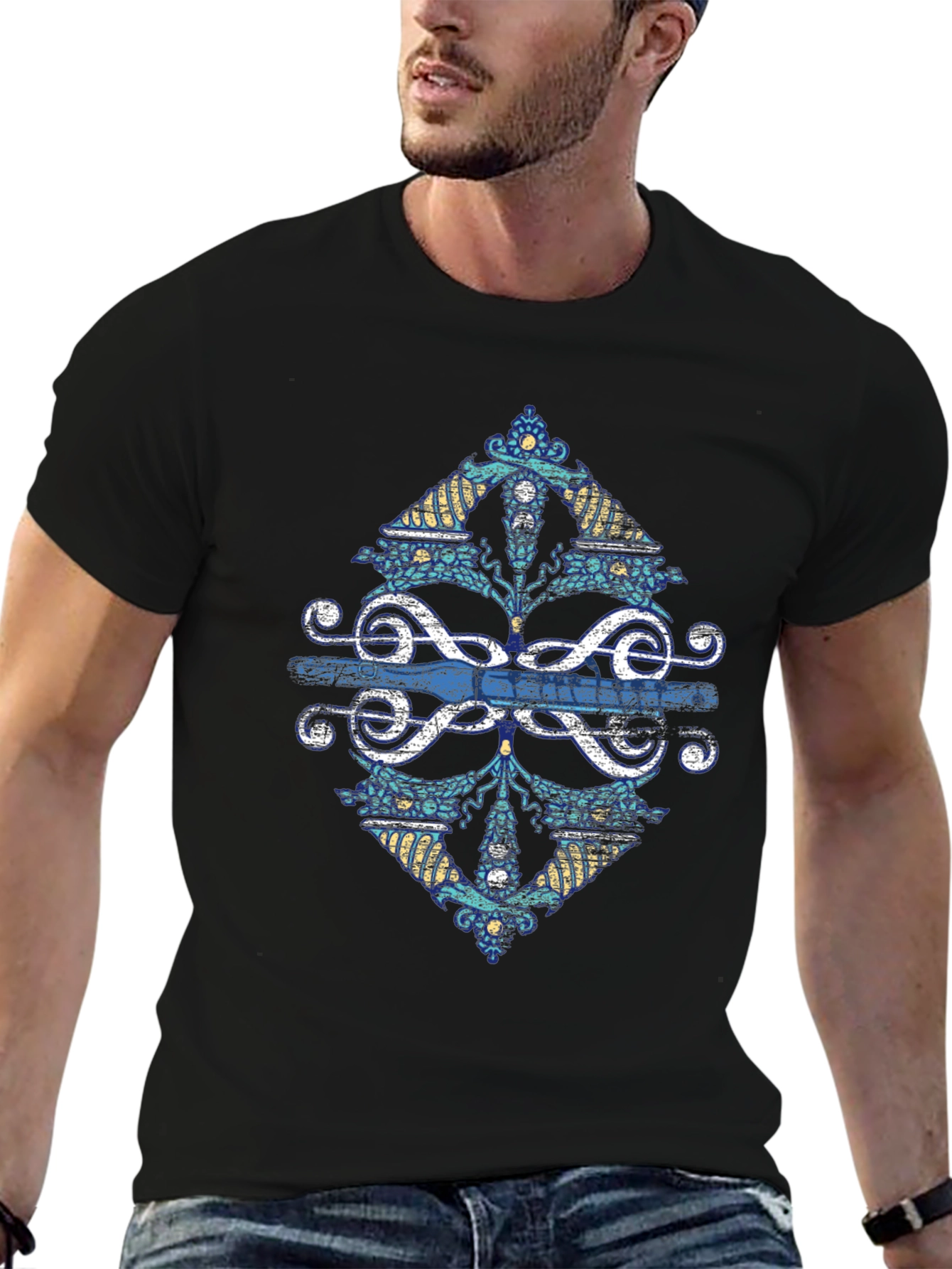 Black Graphic Treble Clef Diamond Tee - Black view 6