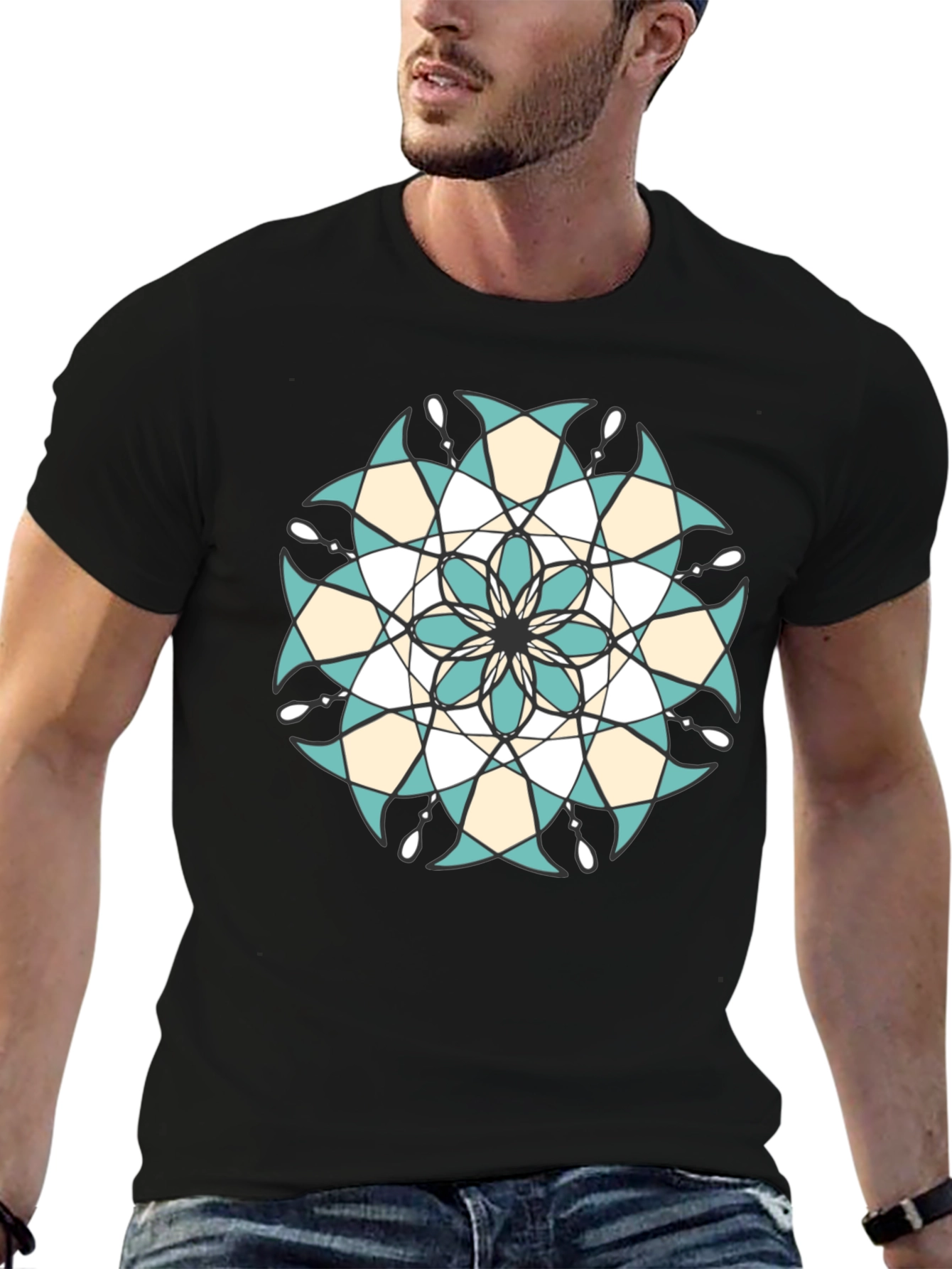 Black Geometric Mandala Graphic Tee - Black view 6