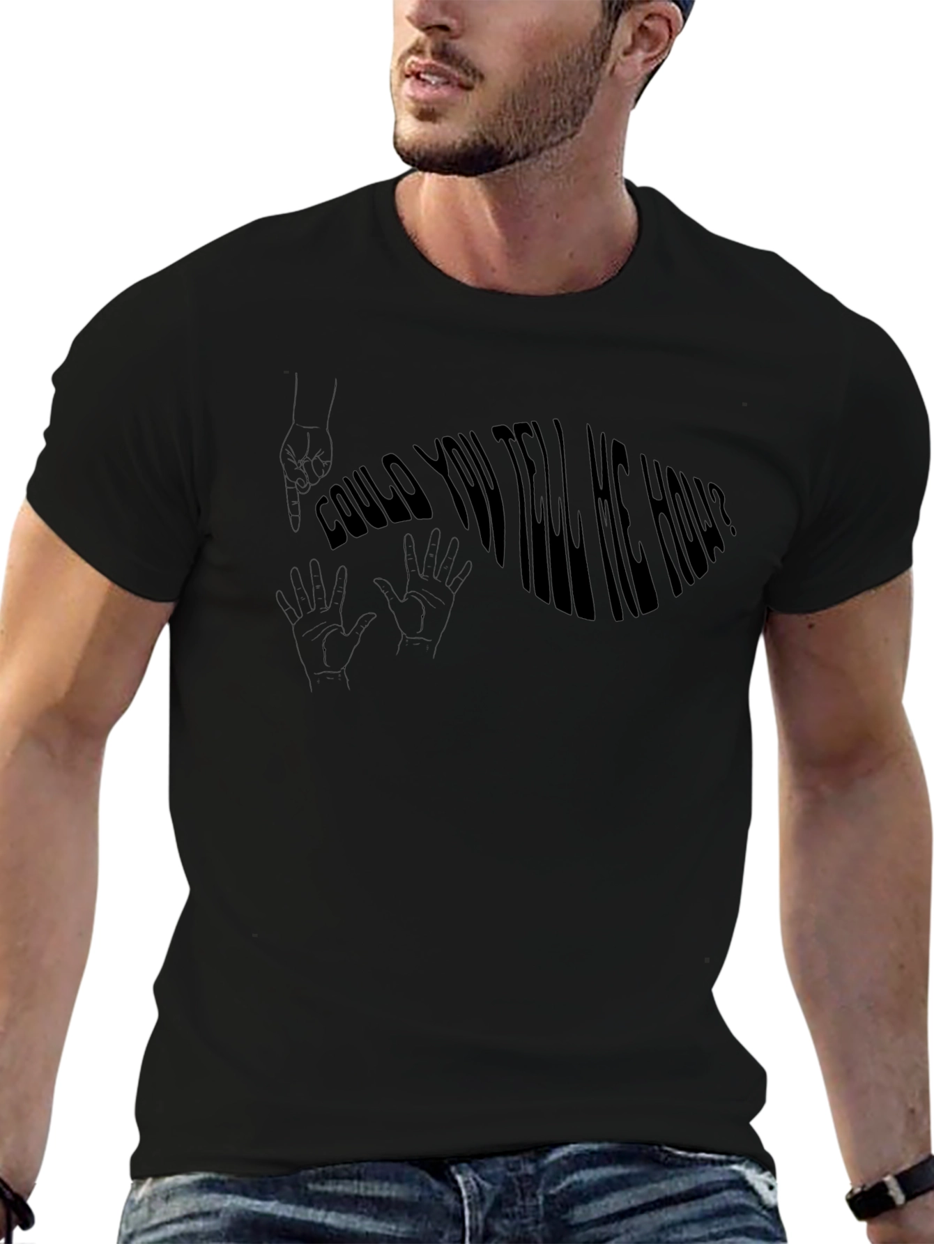 Black Could You Tell Me How? Men's Black T-Shirt view 6