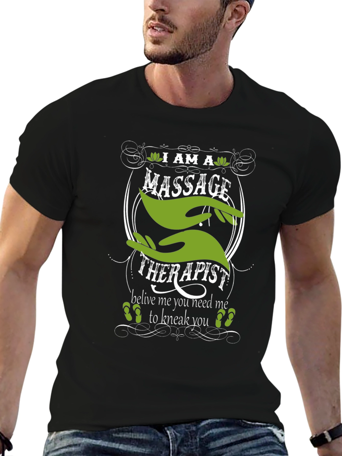 Black Massage Therapist Graphic T-Shirt - Black view 6