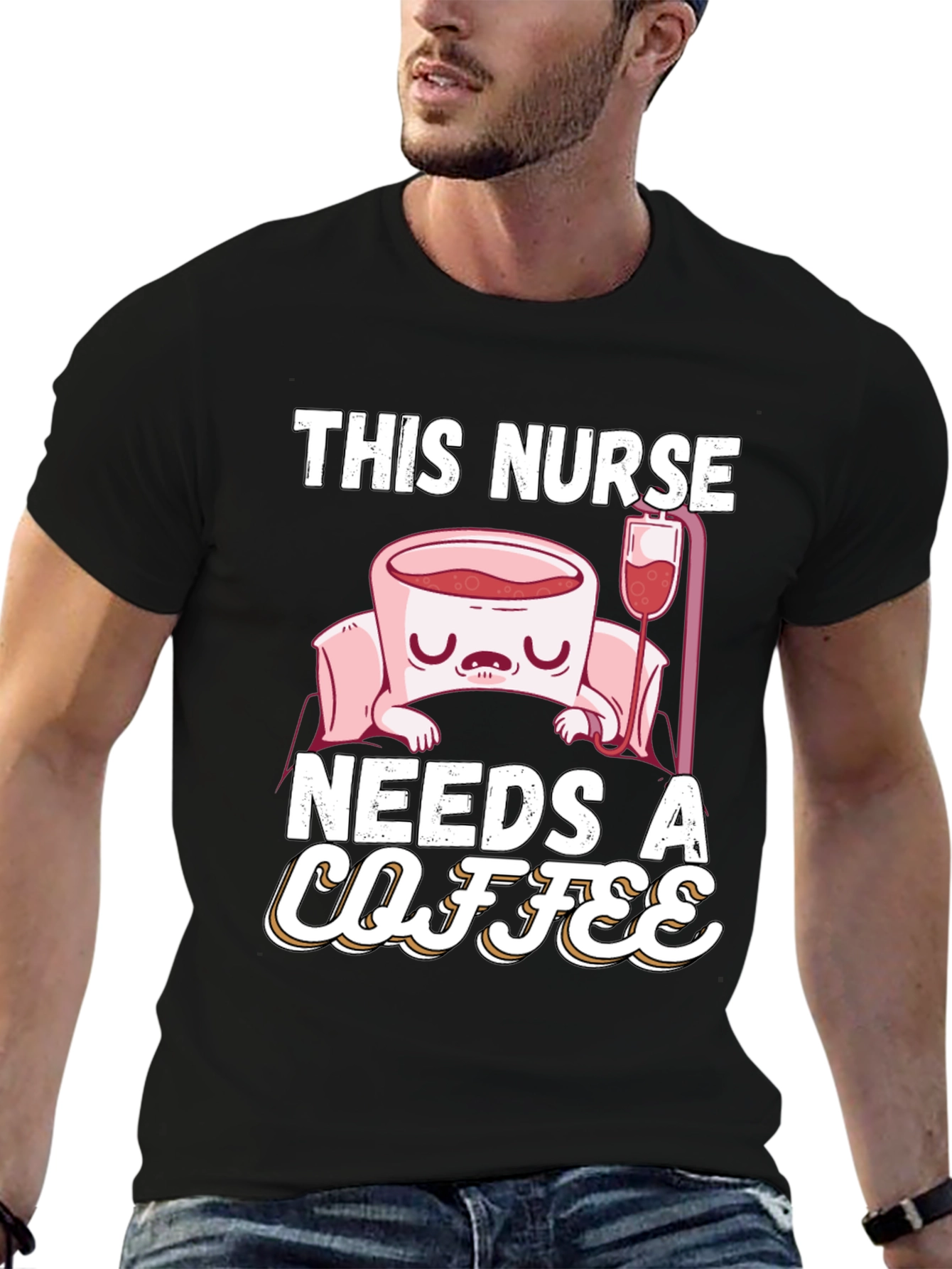 Black Funny Nurse Needs Coffee T-Shirt view 6