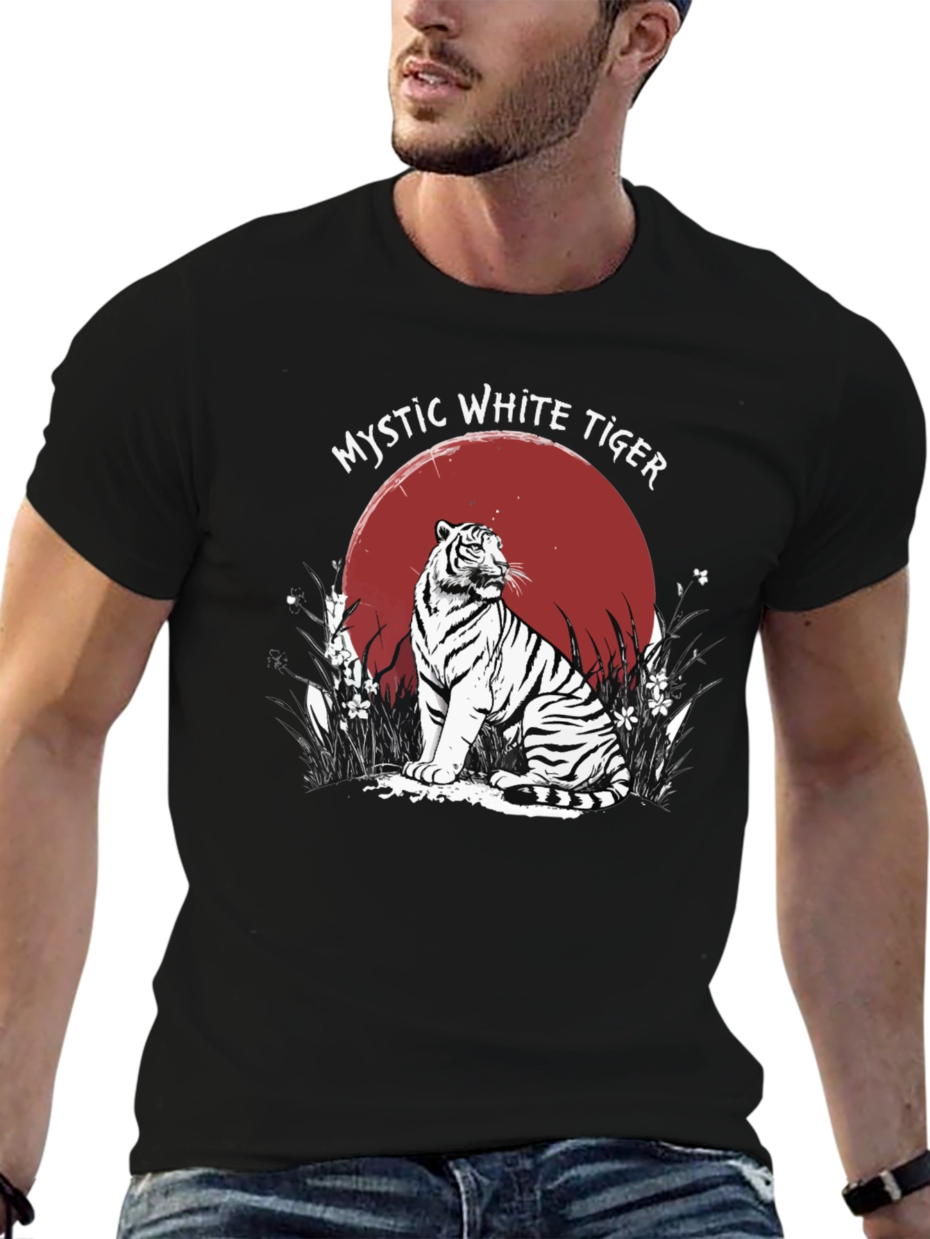 Black Mystic White Tiger Graphic T-Shirt view 6