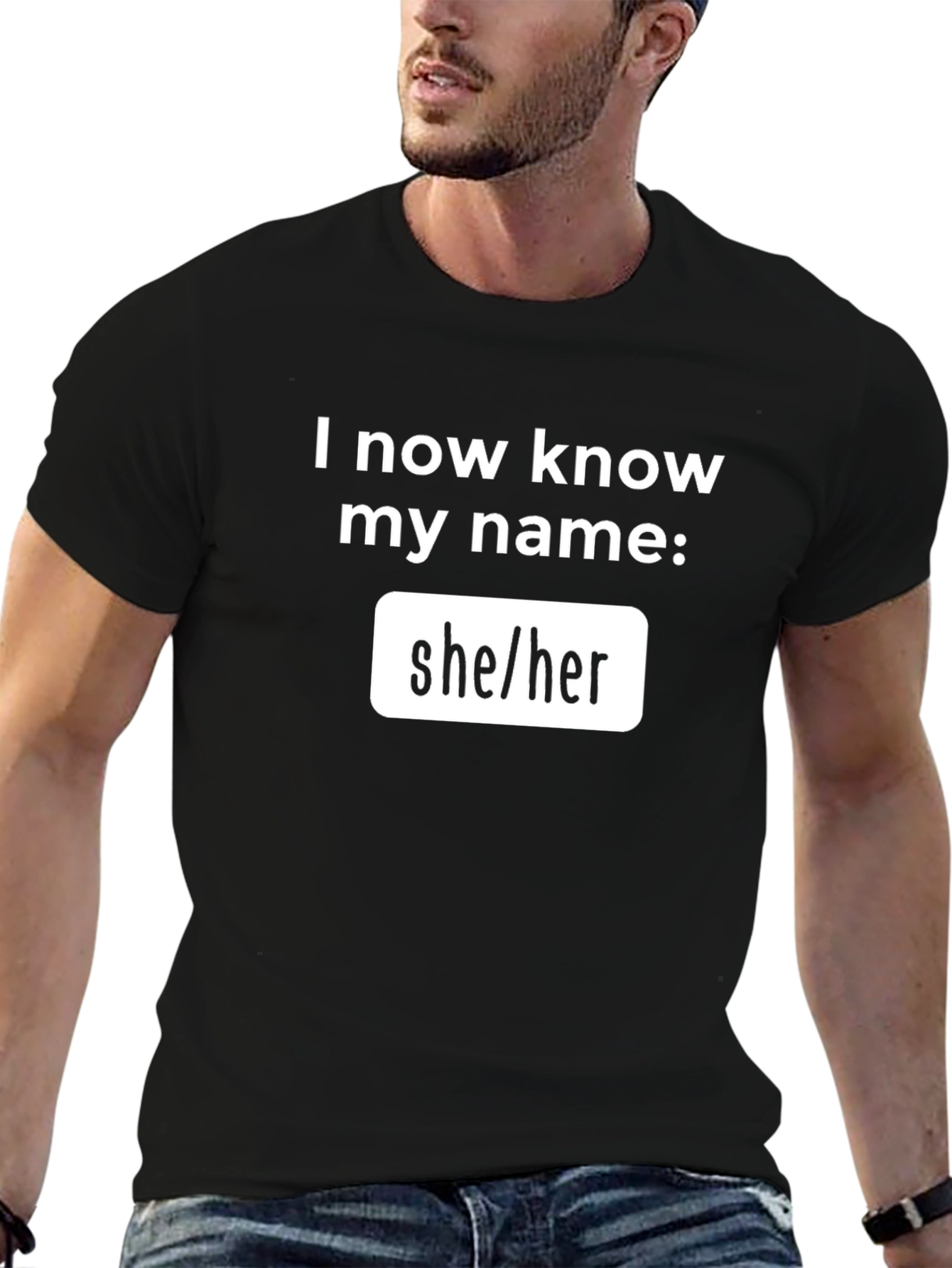 Black I Now Know My Name: She/Her Pronoun T-Shirt view 6
