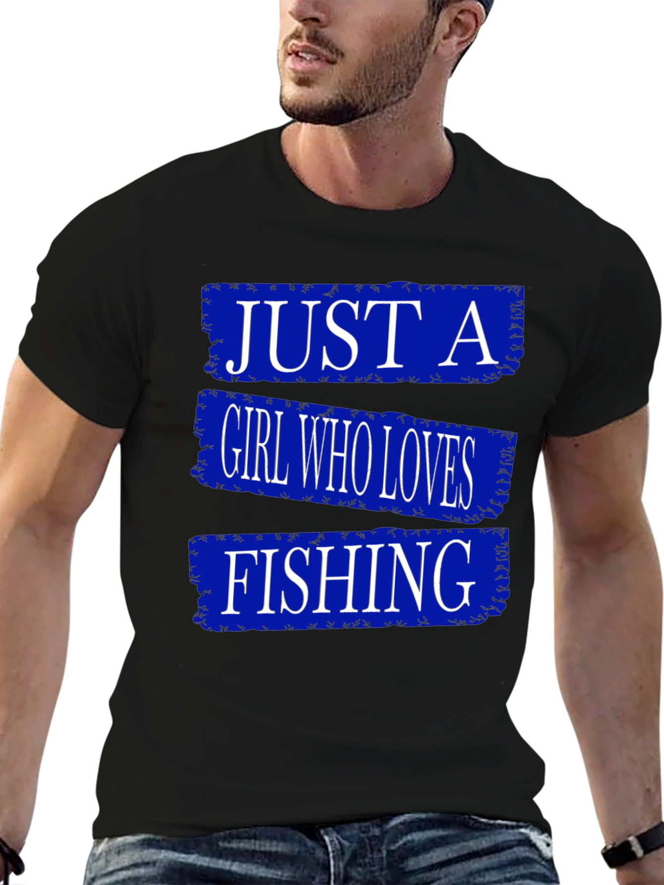 Black Just A Girl Who Loves Fishing T-Shirt view 6