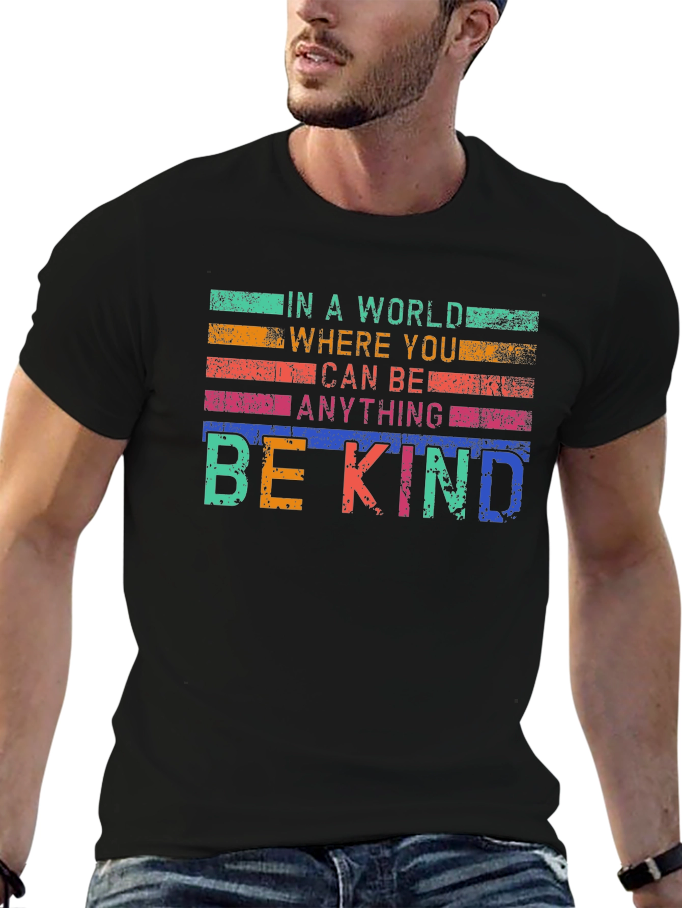 Black Be Kind Graphic T-Shirt - Inspirational Message view 6