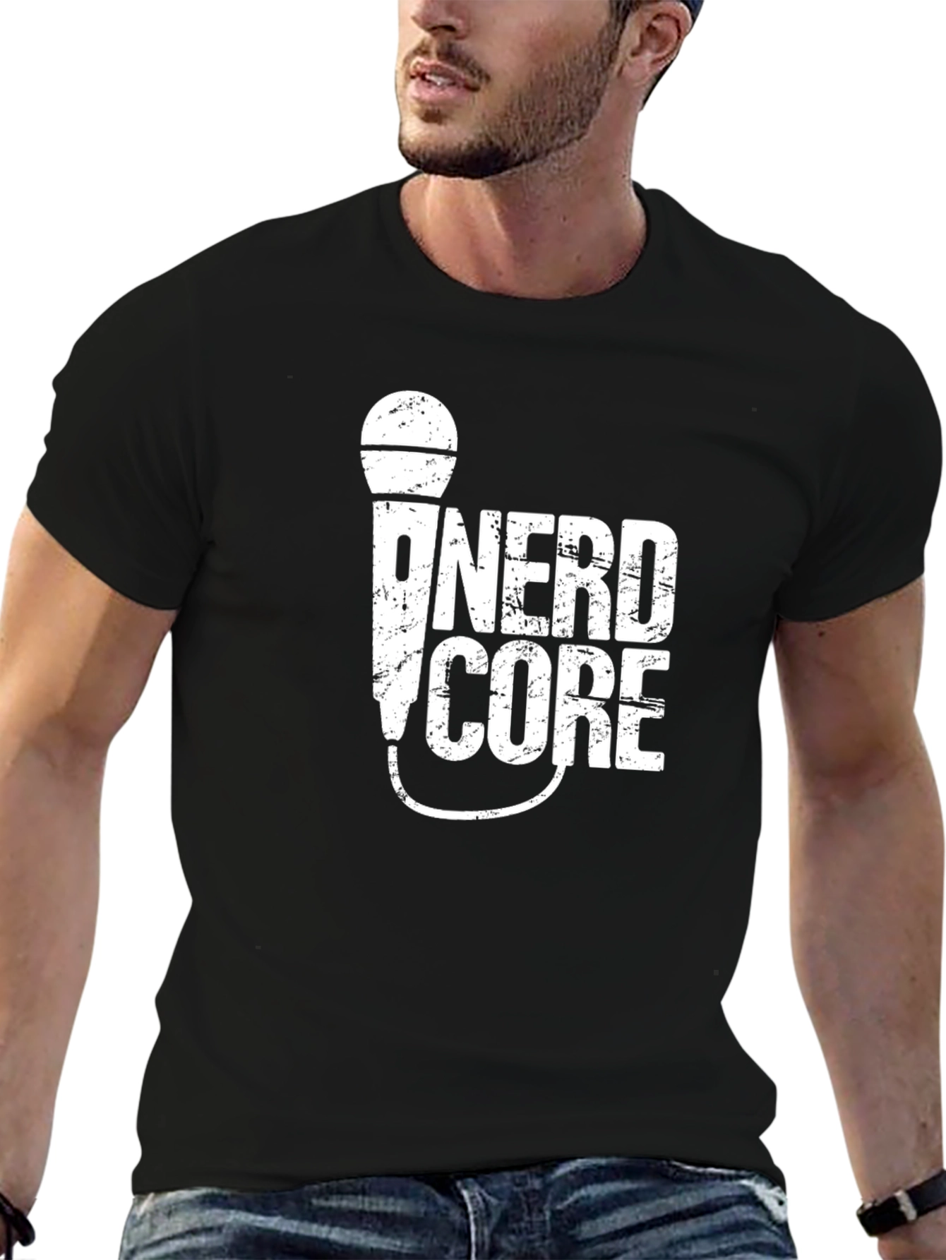 Black Nerdcore Microphone Black T-Shirt view 6
